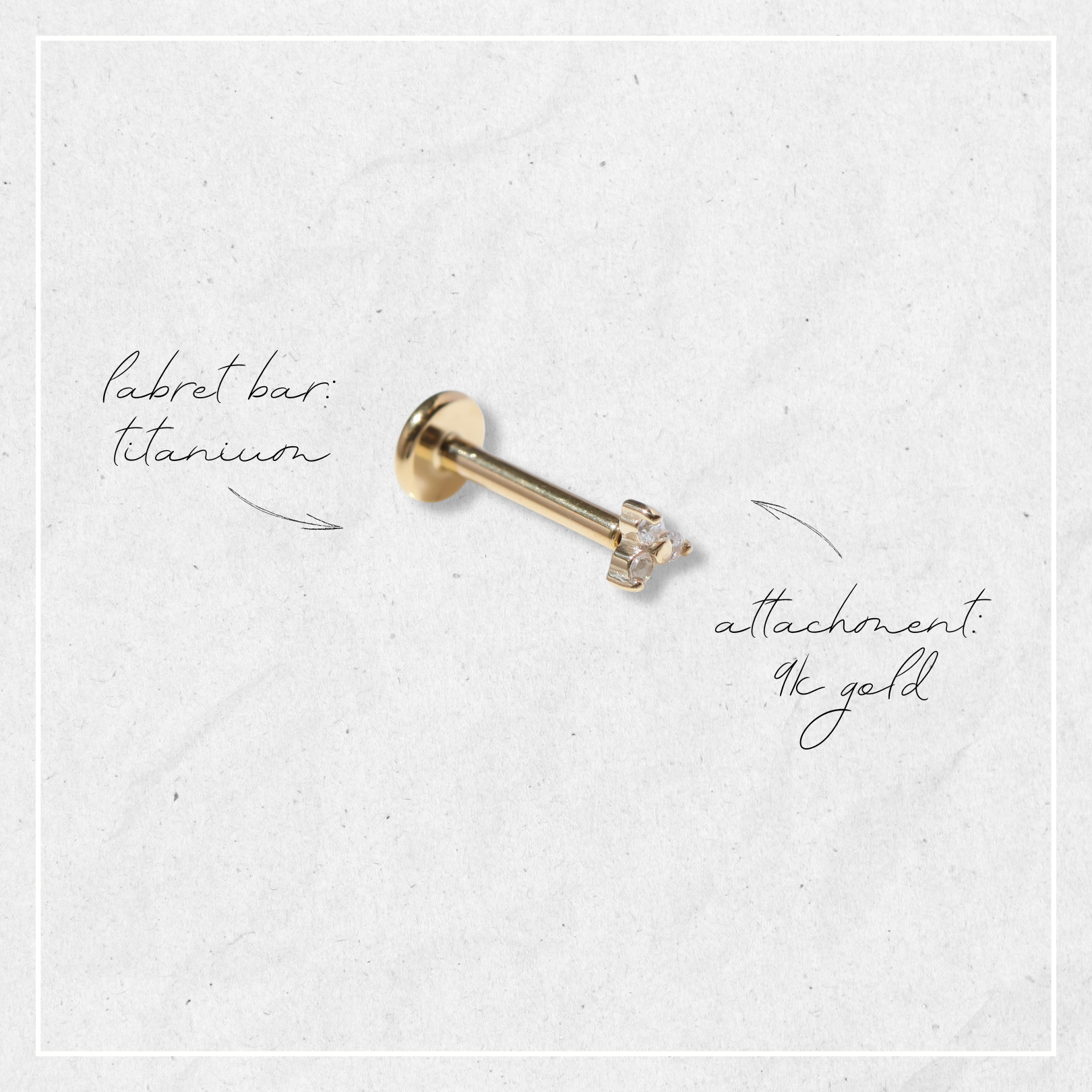 Crystal Trinity Earring | Threadless Cartilage Stud For Helix Piercing | 9K Gold & Titanium