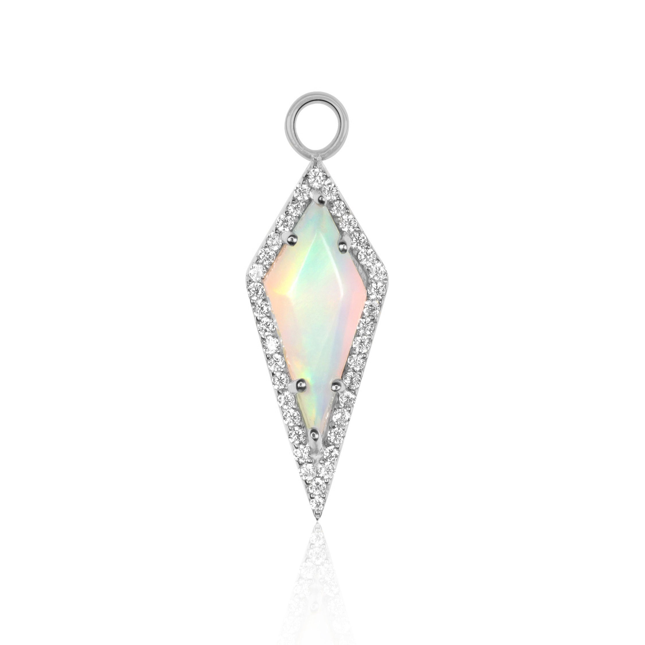 The AURA Opal Pavé Kite Charm by Crystal Heaven London features an opal-effect pendant, a silver loop, and pavé crystals for an enchanting aura.