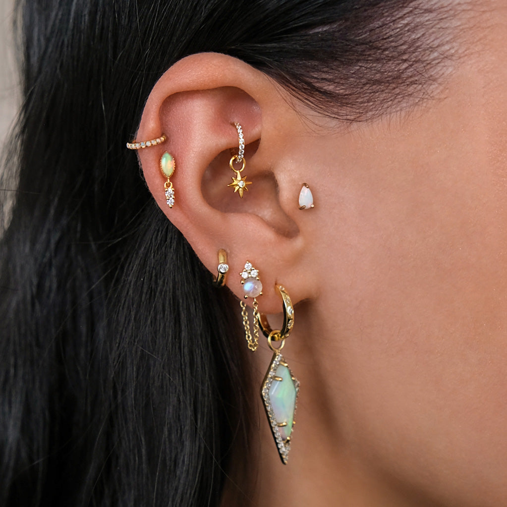 14k Yellow Gold Opal Dangle Labret Cartilage Stud Earring