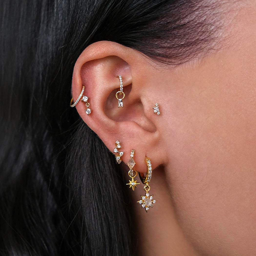 Tiny Crystal Tragus Flat Back Labret Stud - 14K Yellow Gold