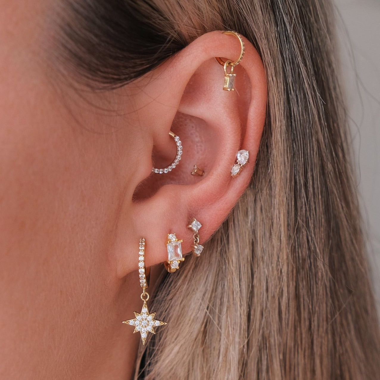 Stacked Gem Cartilage Stud