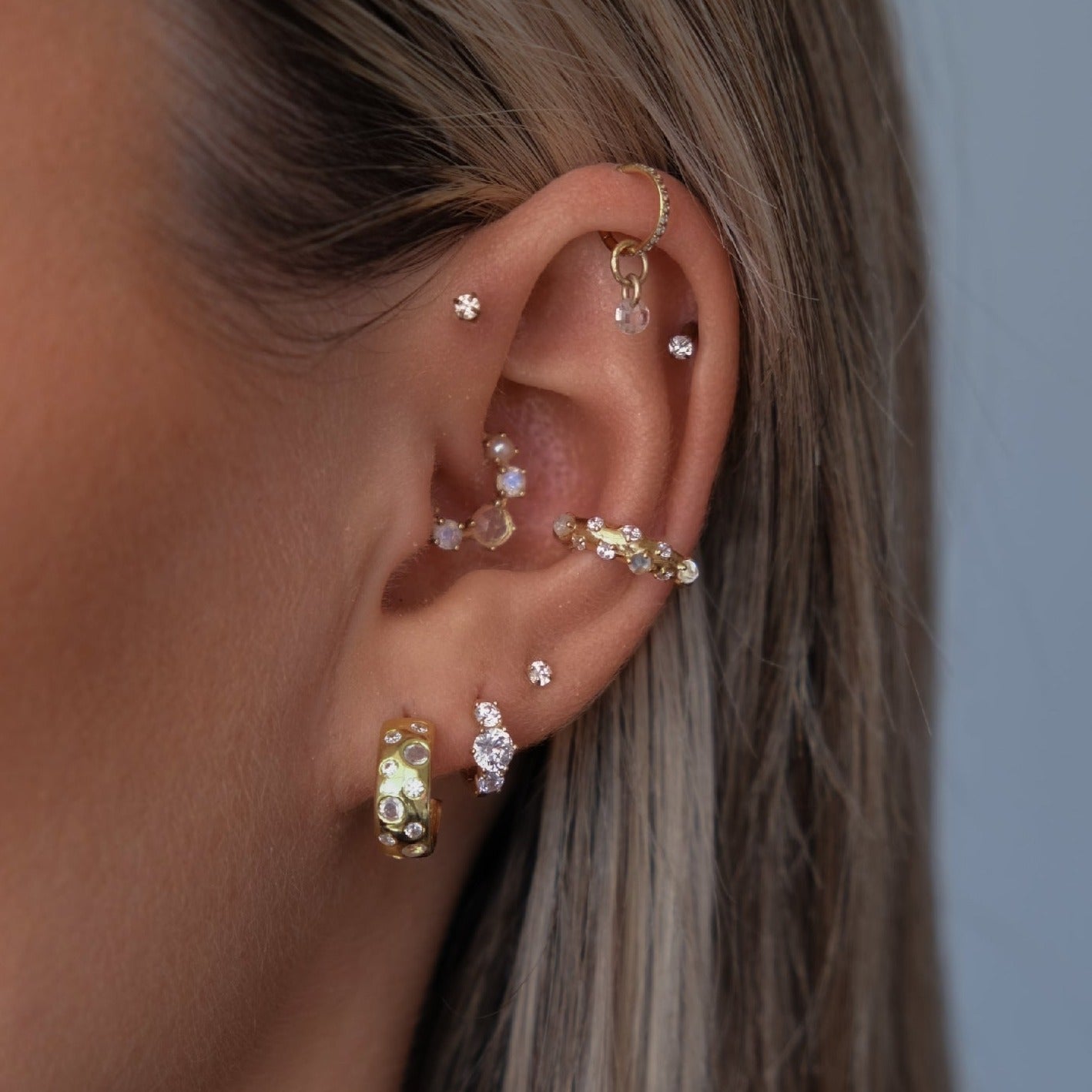 Mini Scattered Gemstone Hoops - 925 Sterling Silver