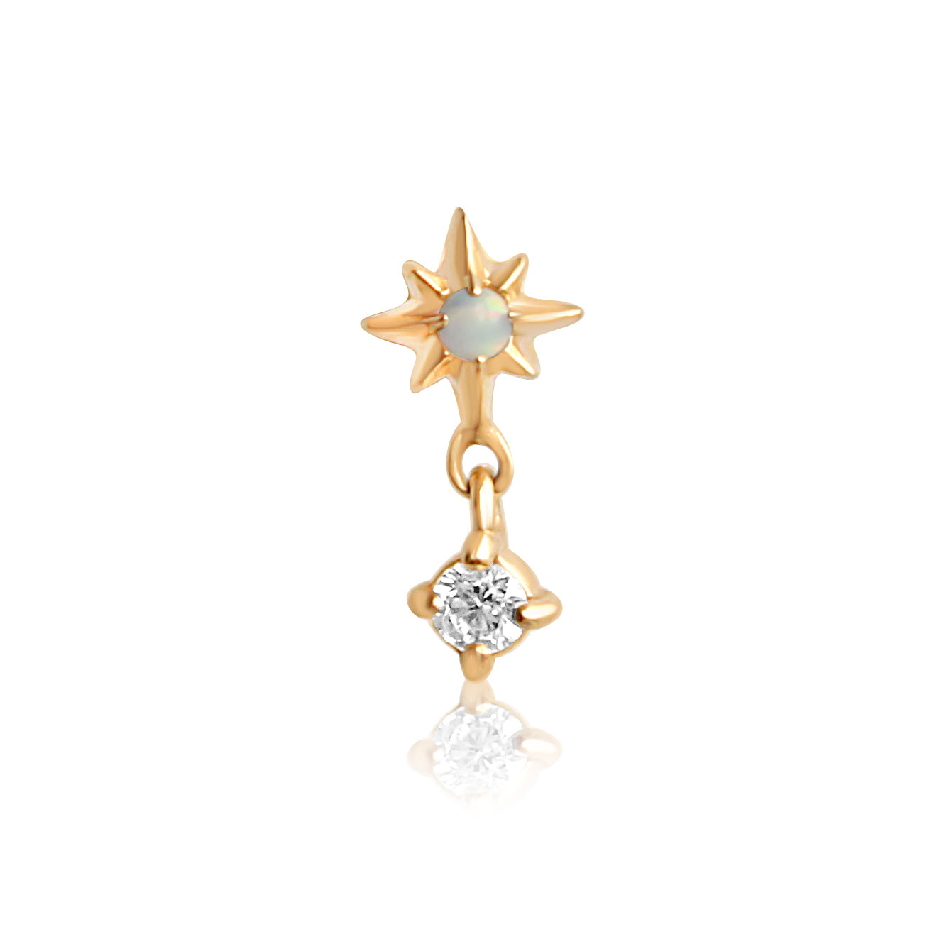 North Star Opal Dangle Cartilage Stud 16g Helix Tragus Flat Back