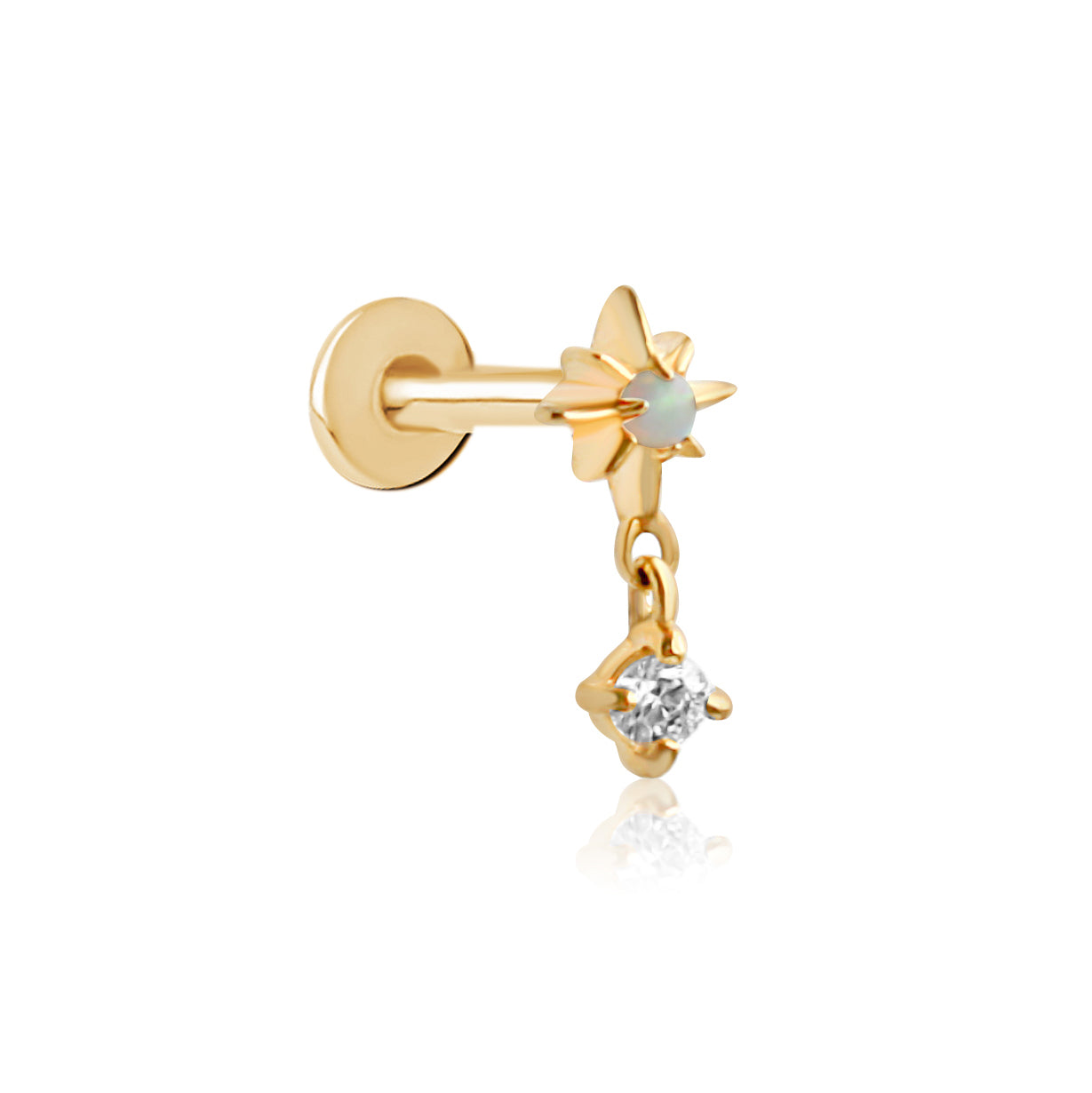 North Star Opal Dangle Cartilage Stud 16g Helix Tragus Flat Back