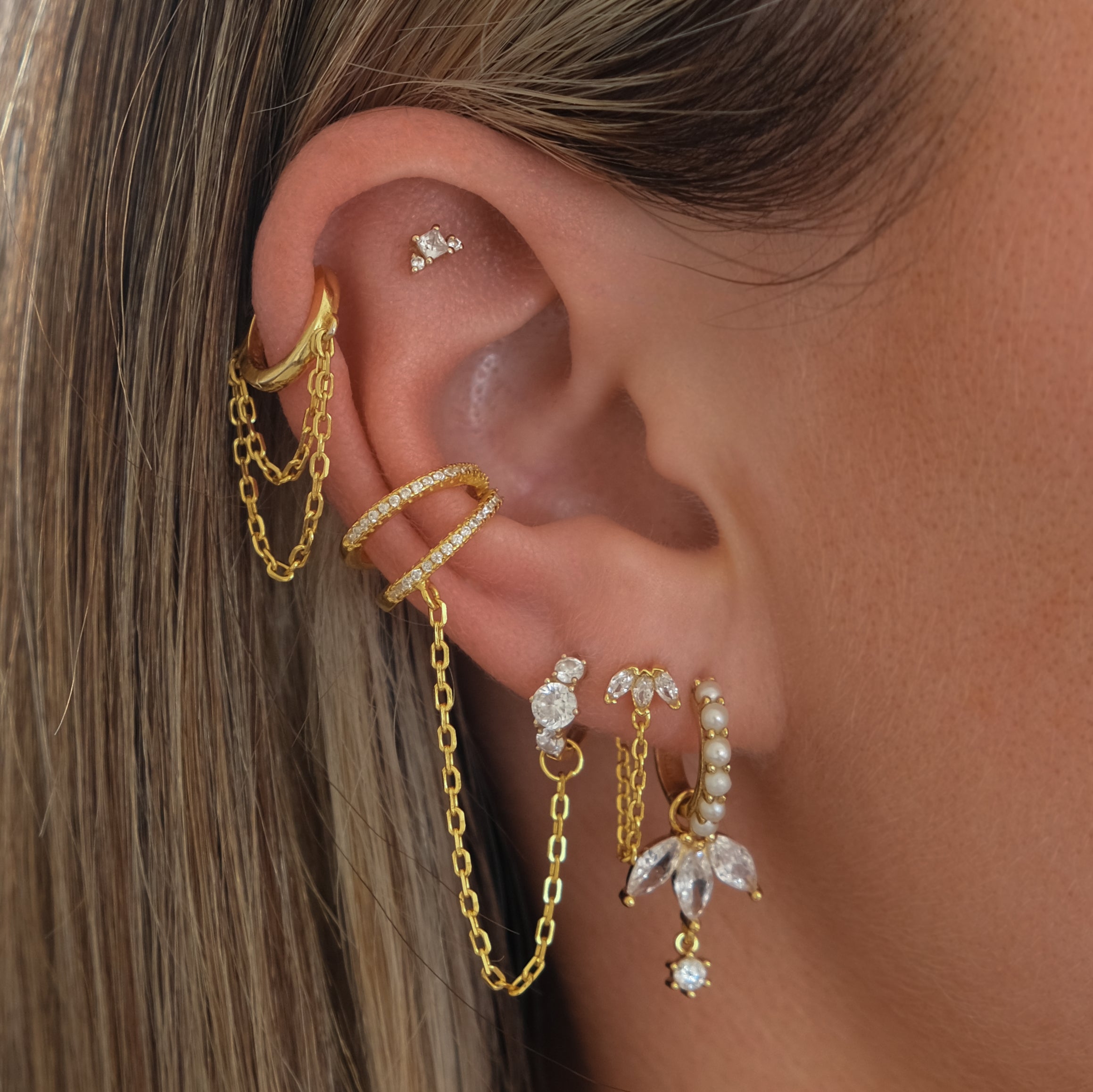 Double Chain Huggie Hoop Earring - Sterling Silver