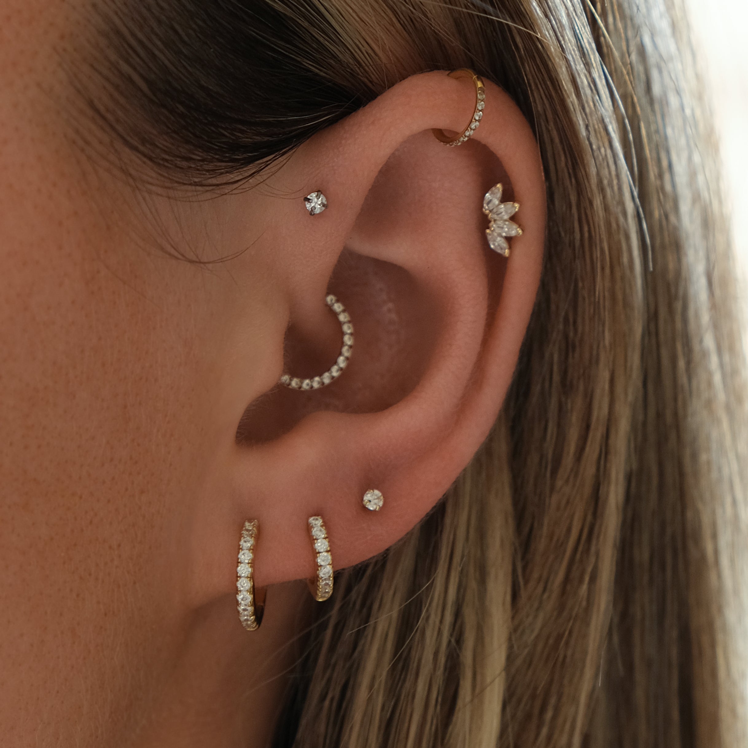 Crystal Huggie Hoop - 925 Sterling Silver - 6mm