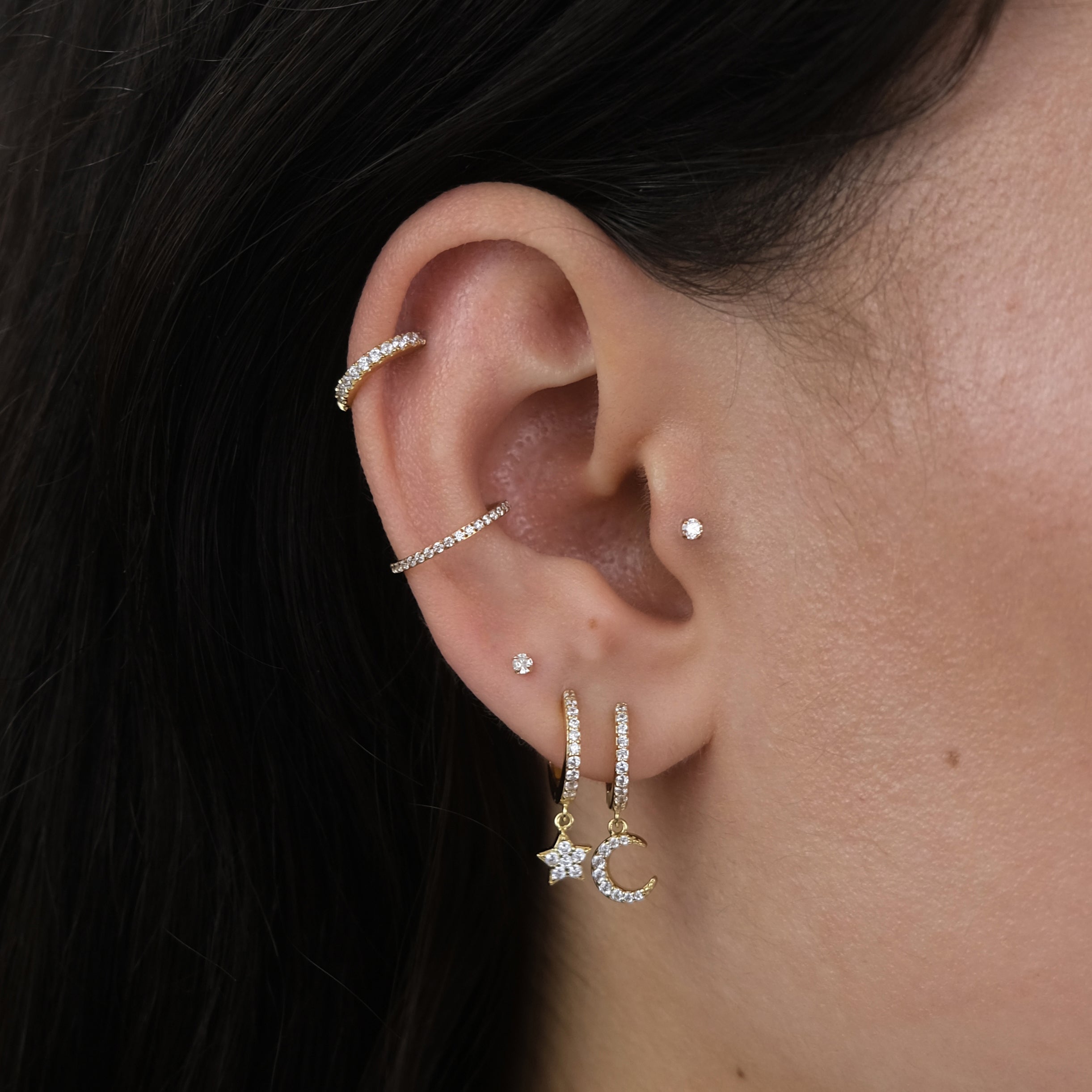 ECLIPSE Star & Moon Pavé Huggie Hoops