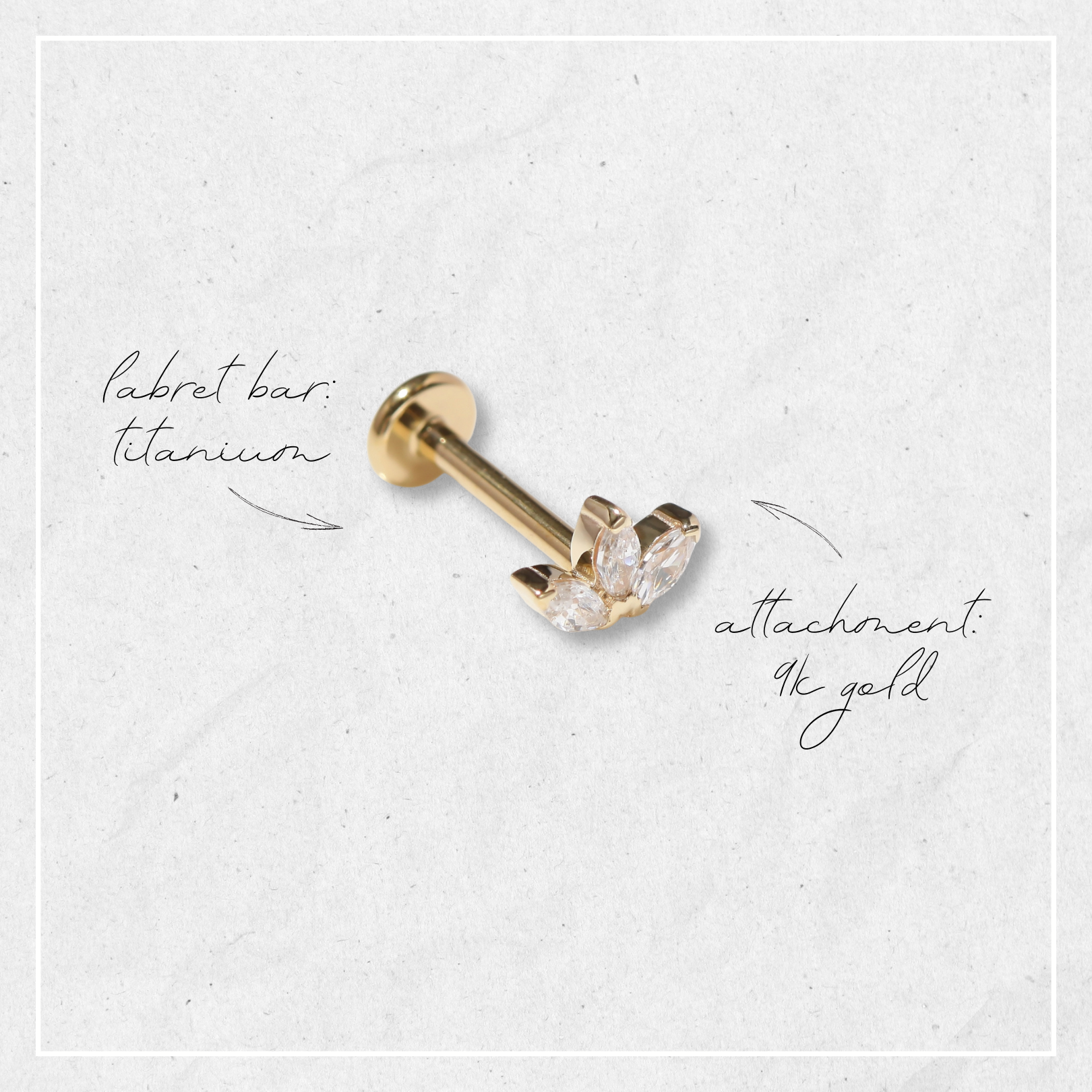 Marquise Lotus Earring | Threadless Cartilage Stud For Helix Piercing | 9K Gold & Titanium