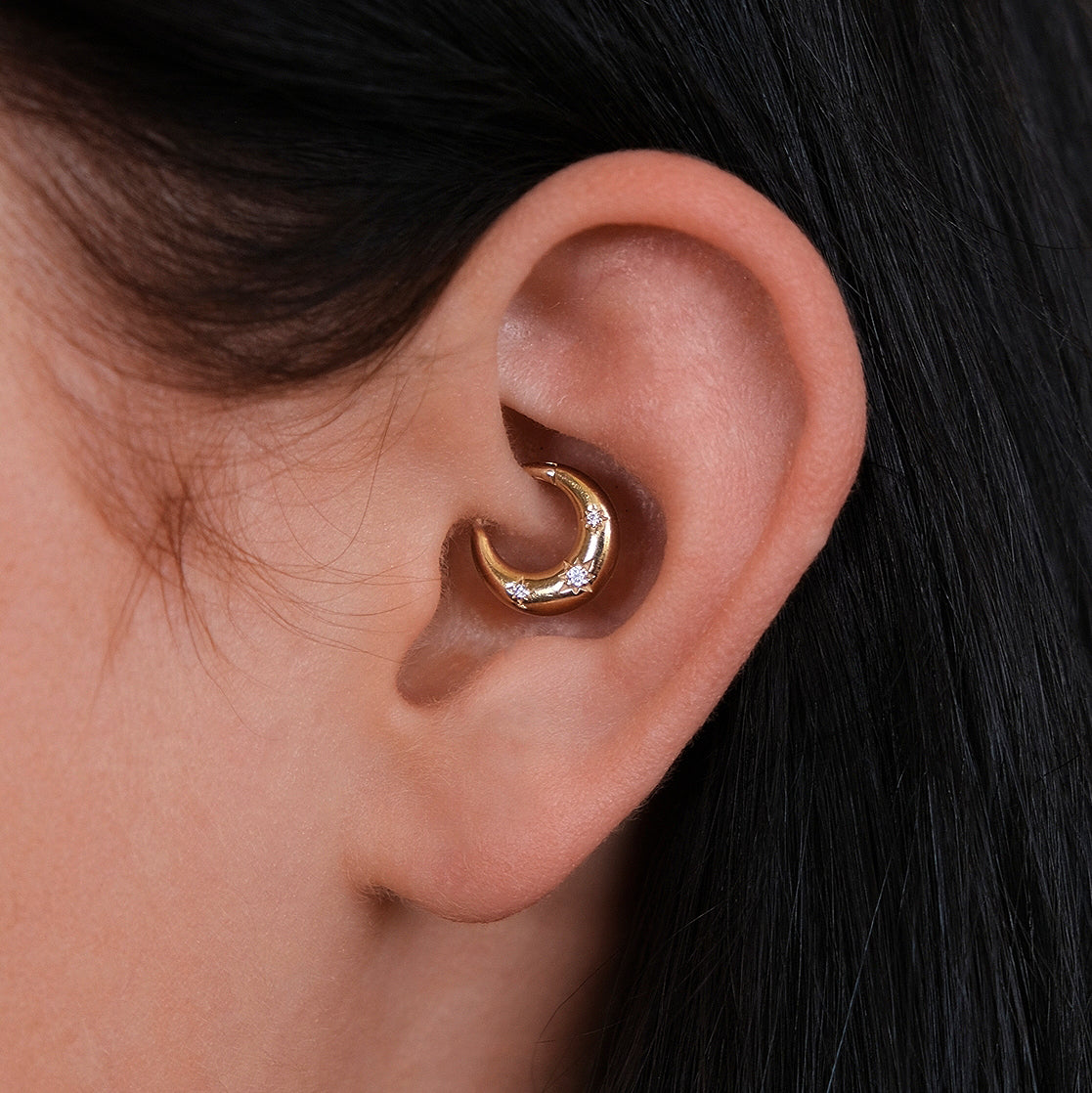 Starburst Daith Piercing Hoop 8mm - 14K Solid Yellow Gold