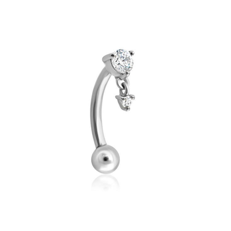 Vogue Crystal Curved Rook Barbell 14K White Gold