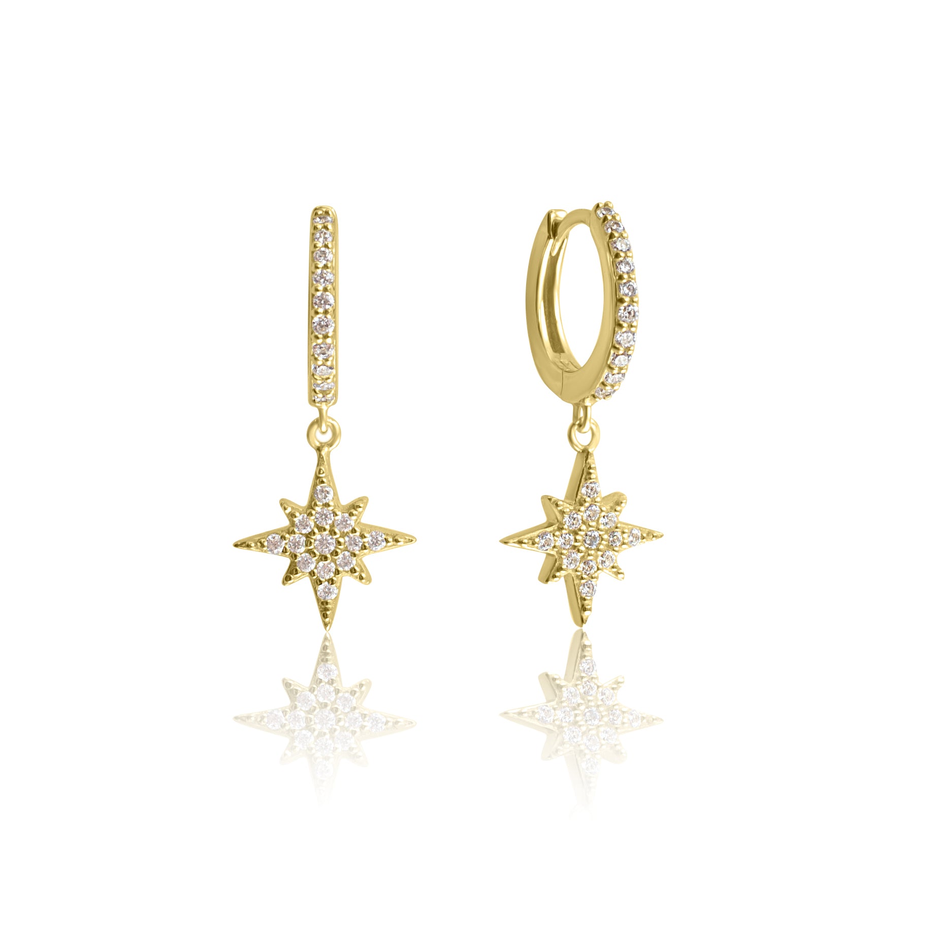 North Star Pavé Huggie Hoop Earrings | 925 Sterling Silver