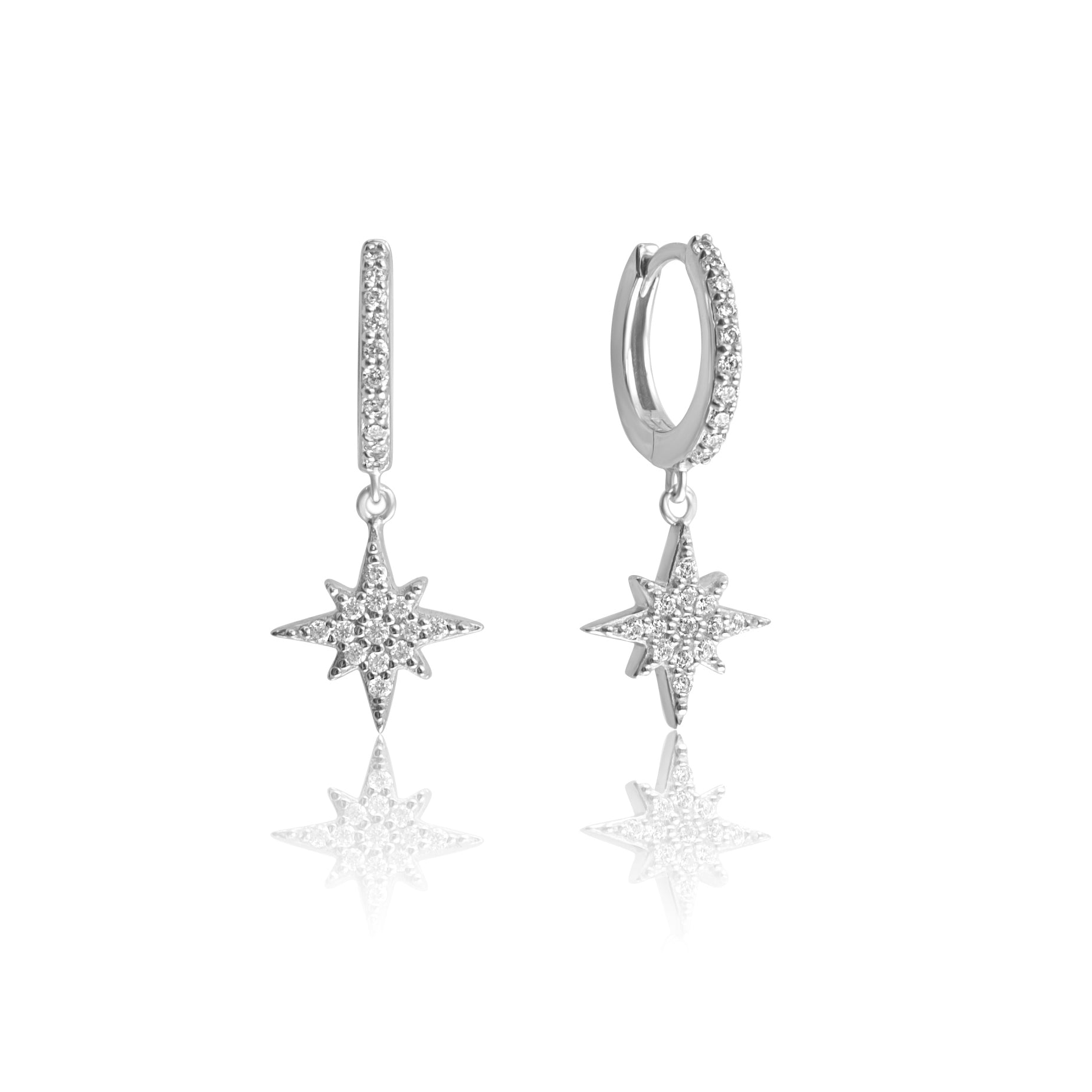 North Star Pavé Huggie Hoop Earrings | 925 Sterling Silver