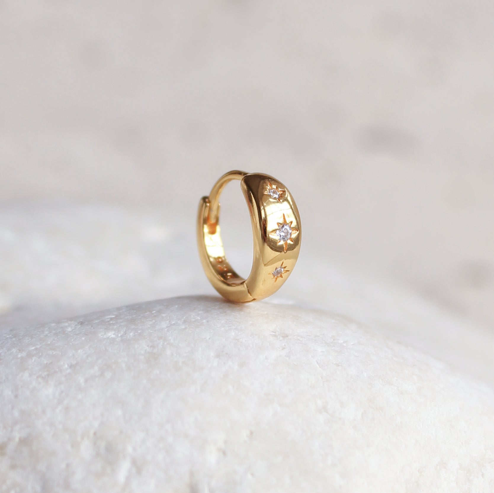 Celestial Mini Starburst Huggie Hoop Earring Sterling Silver