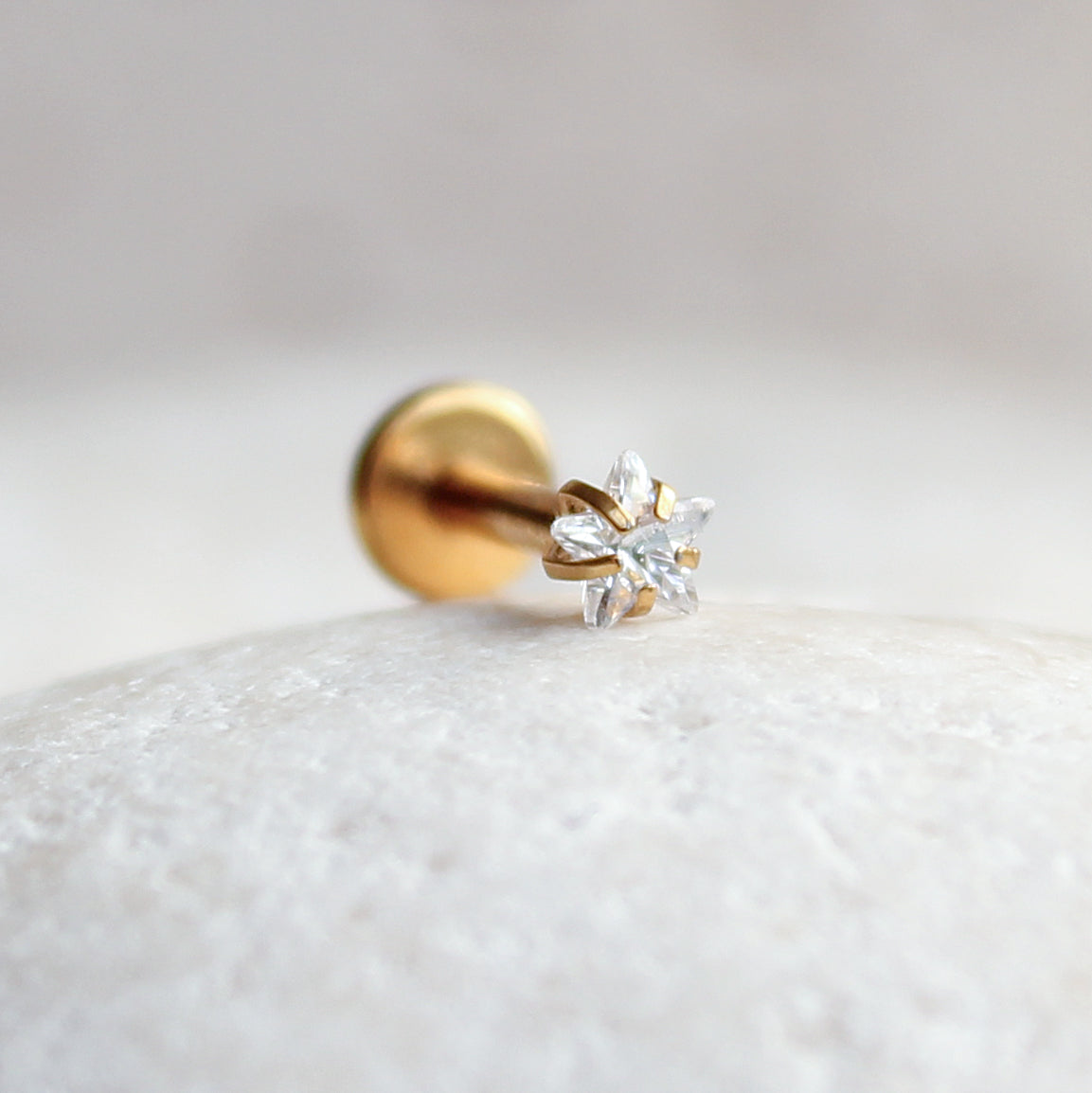 Crystal Star Flat Back Labret Stud Earring Internally Threaded