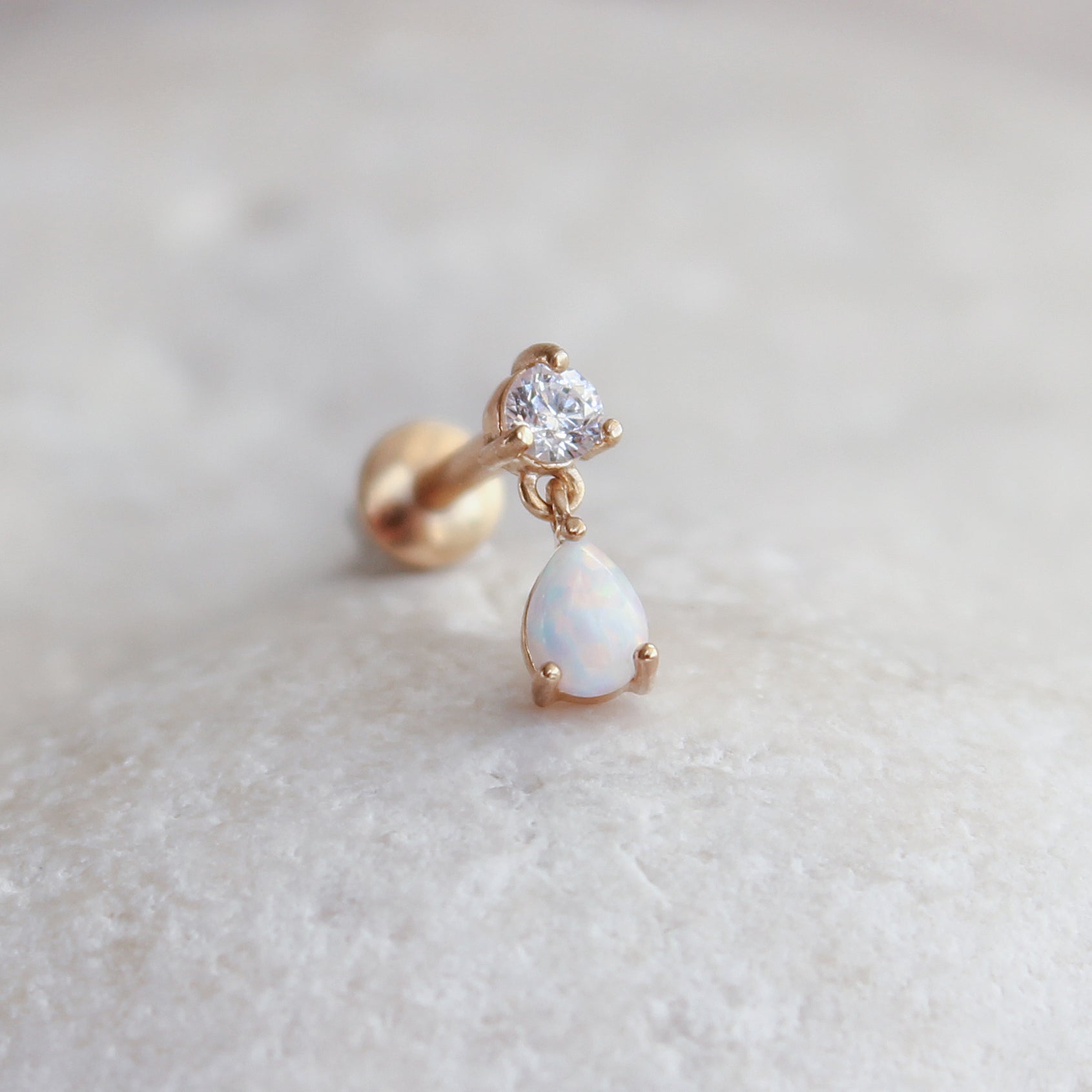 Teardrop Dangle Cartilage Stud 16g Helix Tragus Flat Back