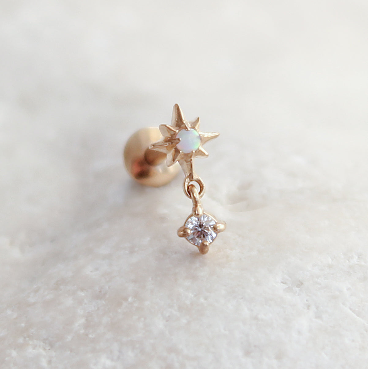 North Star Opal Dangle Cartilage Stud 16g Helix Tragus Flat Back