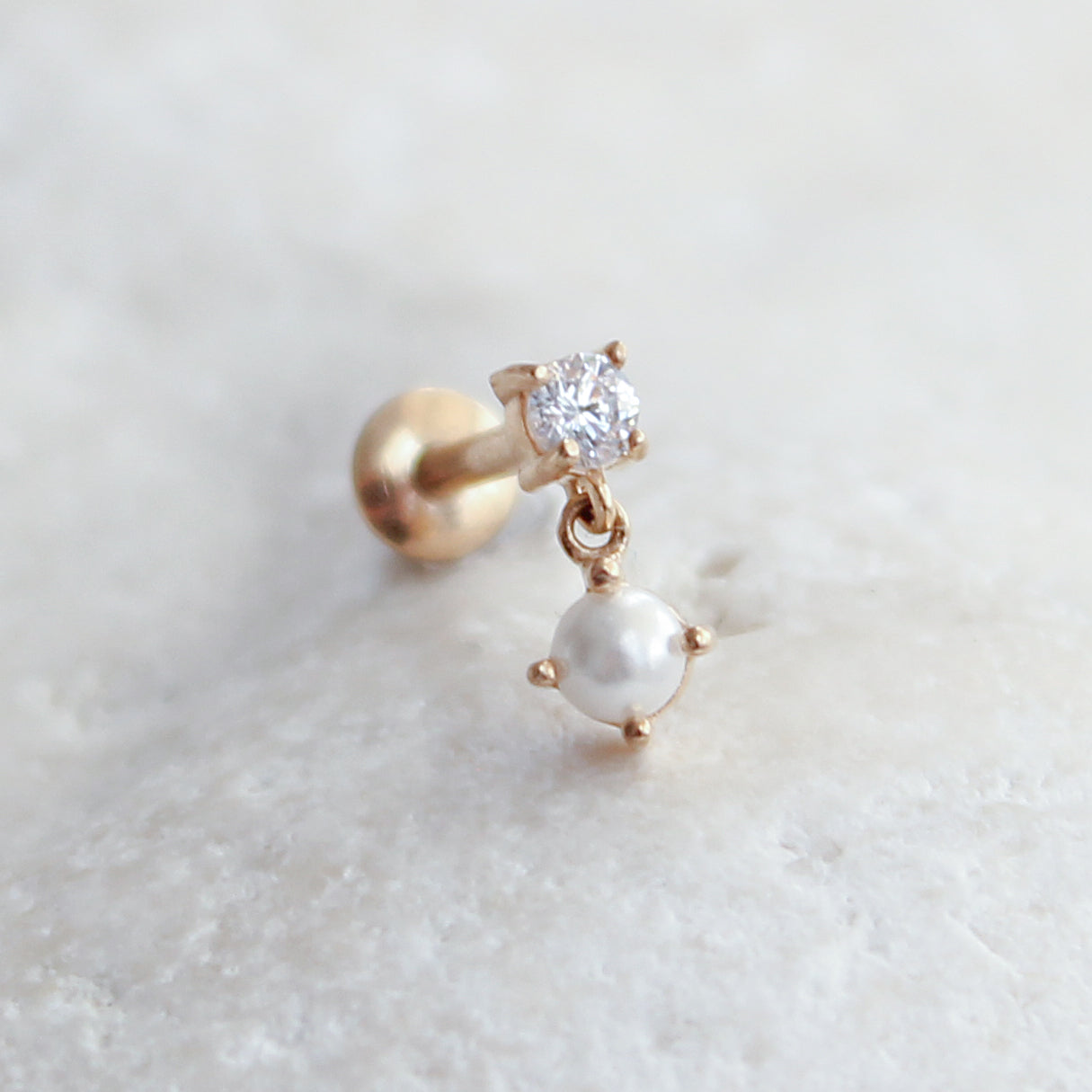 Pearl Dangle Cartilage Stud 16g Helix Tragus Flat Back