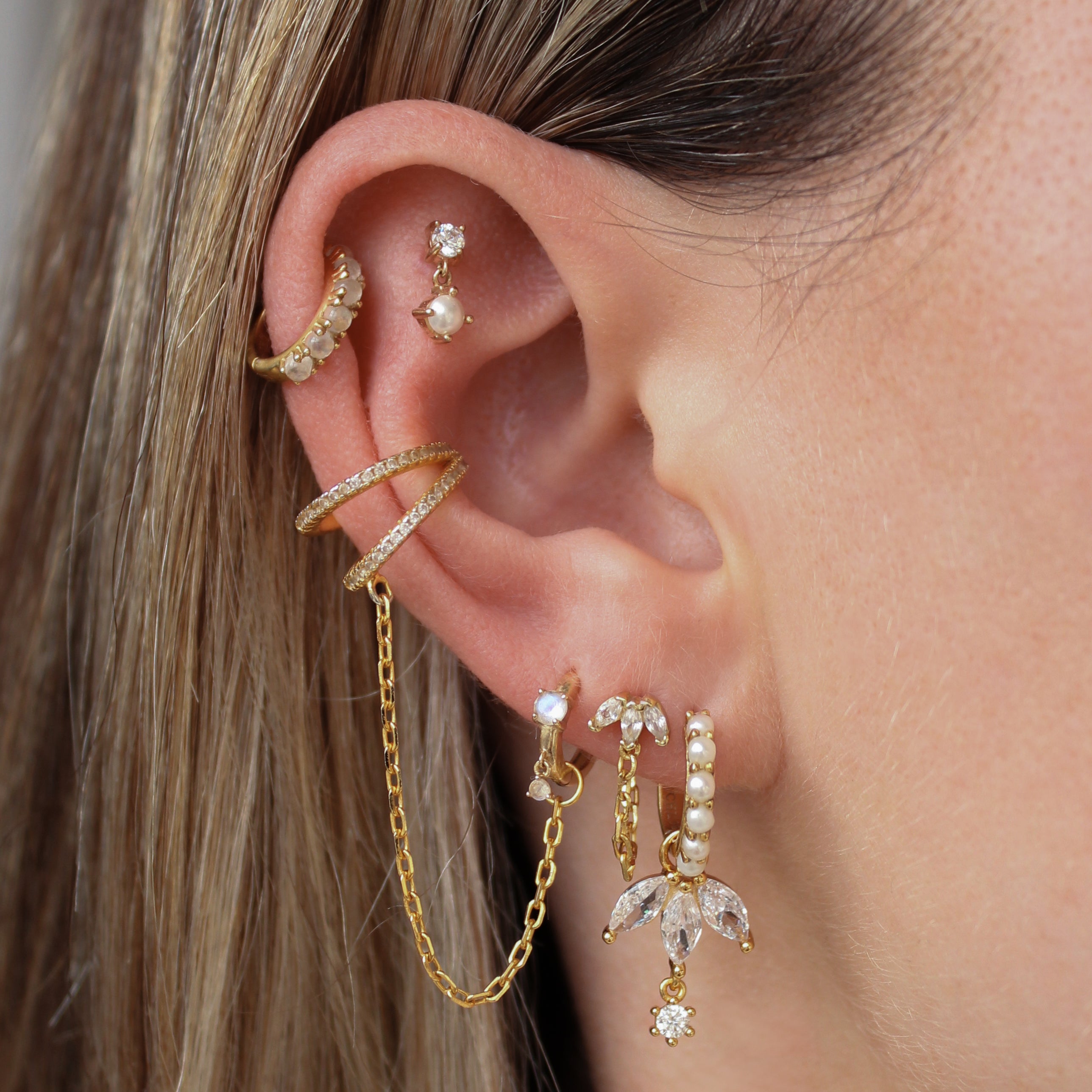 Pearl Dangle Cartilage Stud 16g Helix Tragus Flat Back