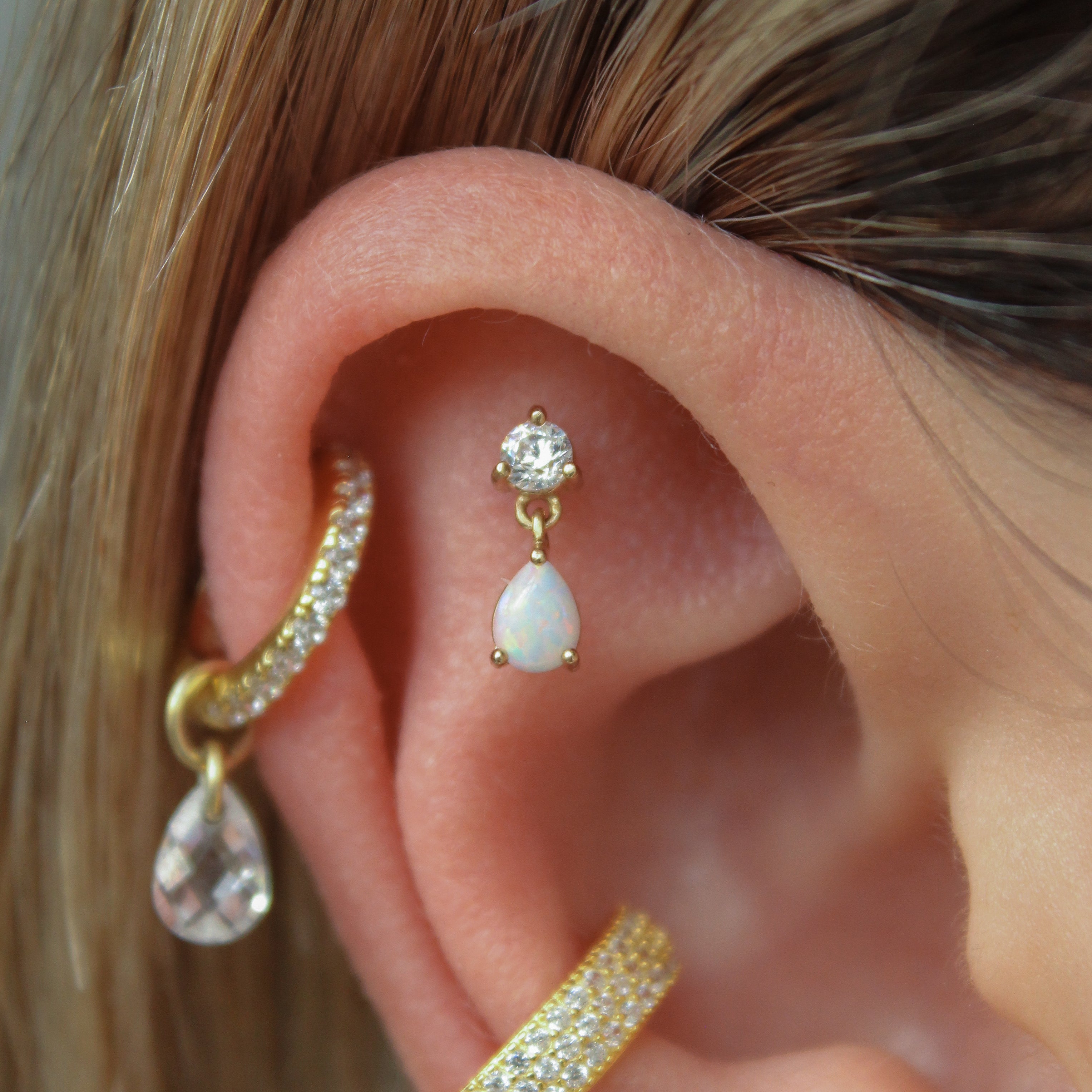 Teardrop Dangle Cartilage Stud 16g Helix Tragus Flat Back