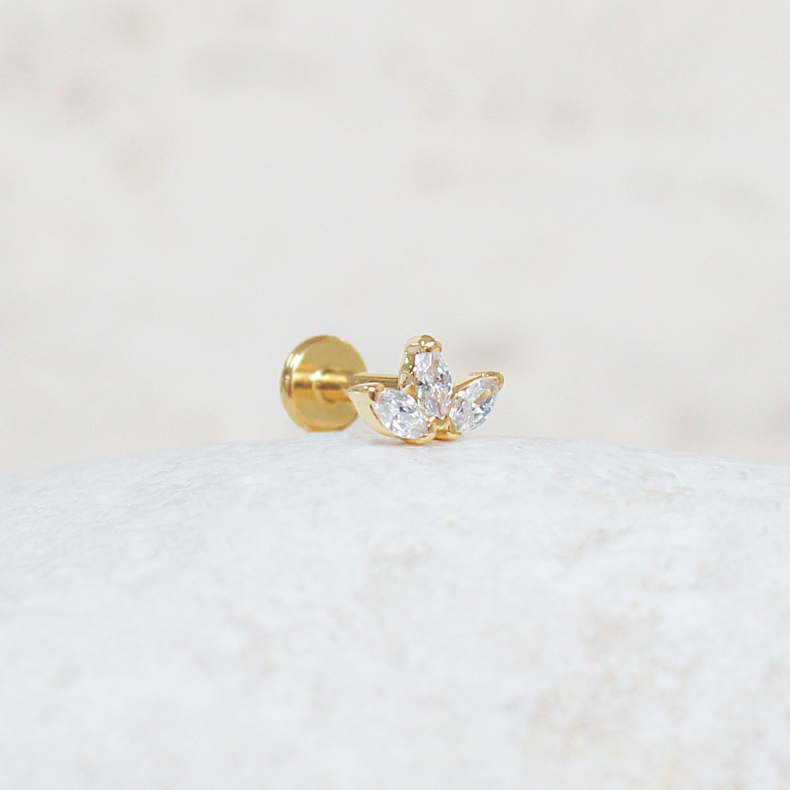 Marquise Lotus Earring | Threadless Cartilage Stud For Helix Piercing | 9K Gold & Titanium