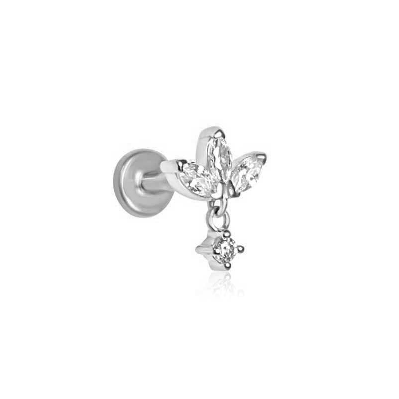 14K Solid Gold & Titanium Marquise Crystal Drop Flat-Back Labret