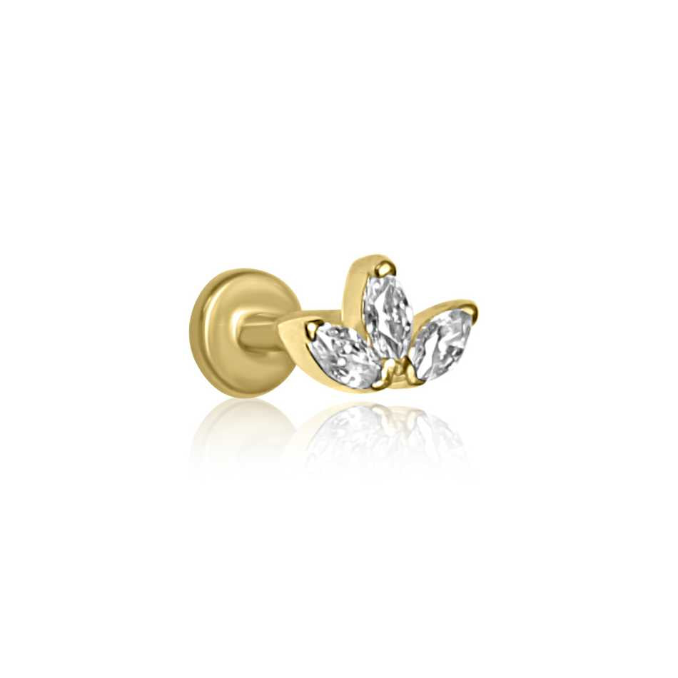 Marquise Lotus Earring | Threadless Cartilage Stud For Helix Piercing | 9K Gold & Titanium