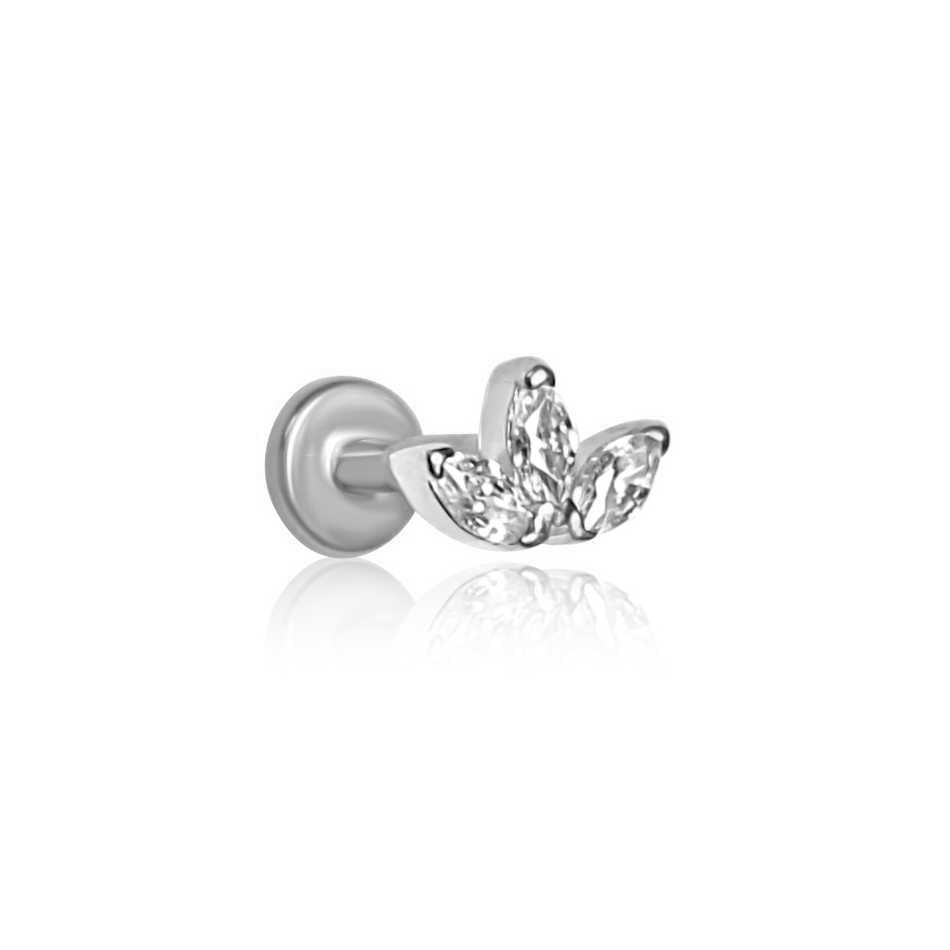 Marquise Lotus Earring | Threadless Cartilage Stud For Helix Piercing | 9K Gold & Titanium