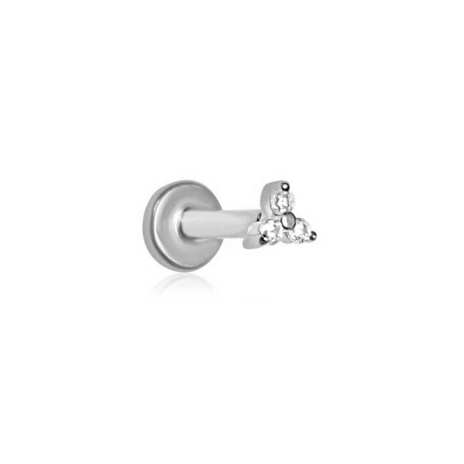 Crystal Trinity Earring | Threadless Cartilage Stud For Helix Piercing | 9K Gold & Titanium