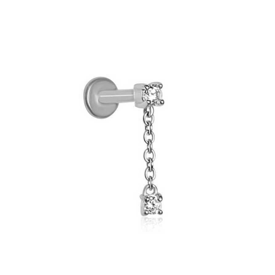 Chain Drop Cartilage Earring | Threadless Stud For Helix Piercing | 9K Gold & Titanium
