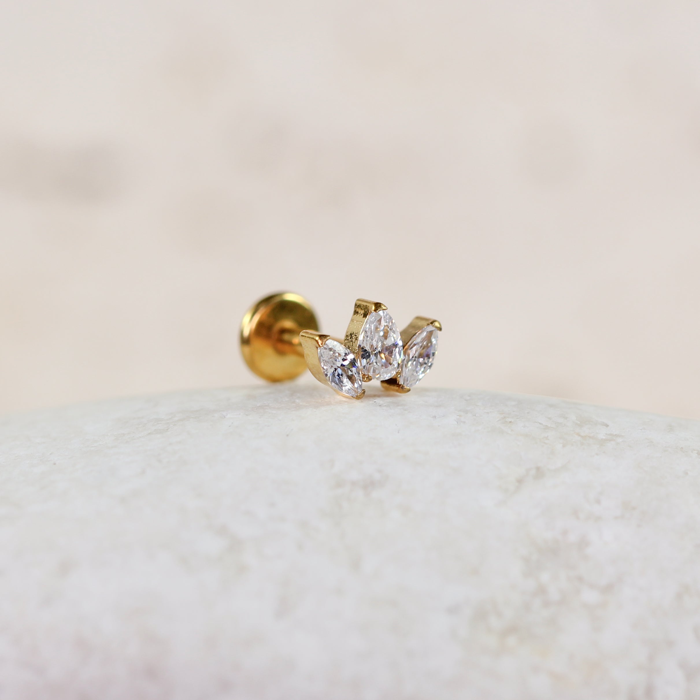 Marquise Fan Cartilage Stud | Threadless Titanium Earring | 16g | Hypoallergenic