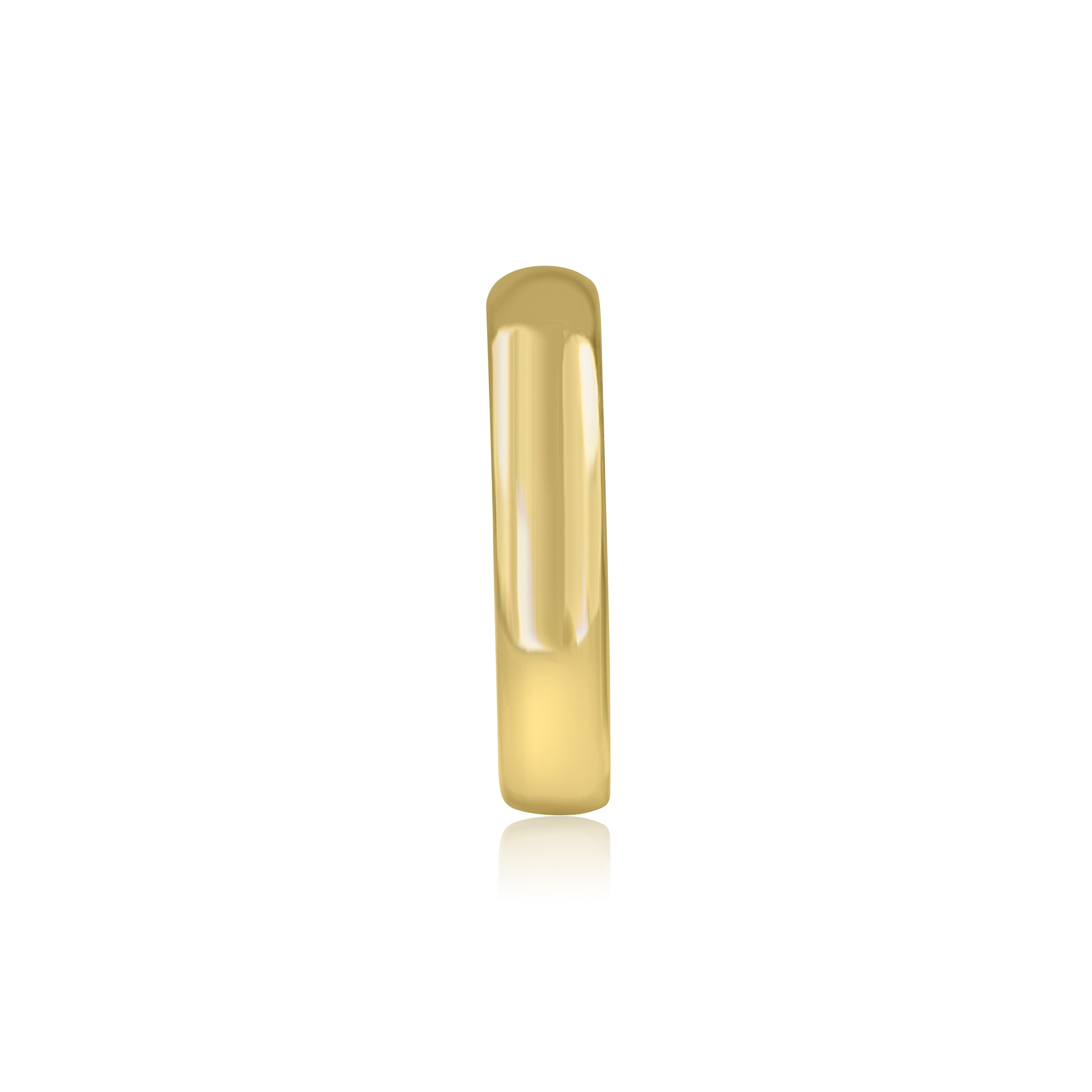 A Bold Cartilage Hoop (18g) from Crystal Heaven London stands upright on a reflective surface, highlighting its lustrous finish that rivals the sheen of the finest gold band ring.