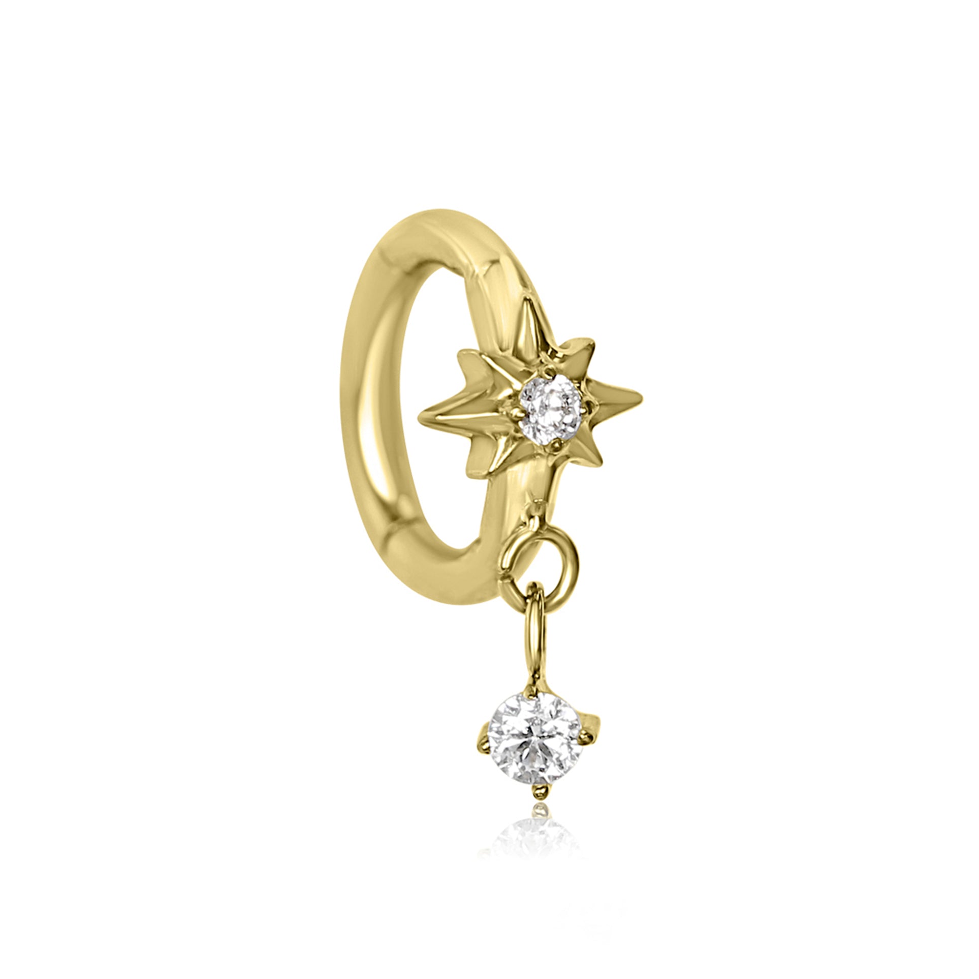 SOLEIA Droplet Cartilage Hoop by Crystal Heaven London—star charm, two gems, hypoallergenic.