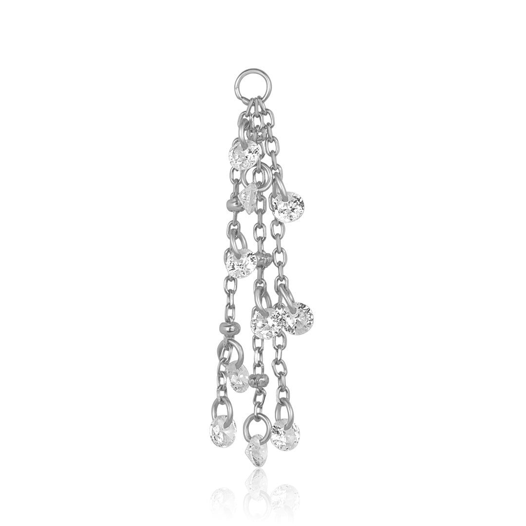 KAIA Waterfall Droplet Earring Charm by Crystal Heaven London in 925 silver with multiple chains.