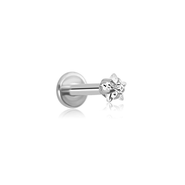 Crystal Star Flat Back Labret Stud Earring Internally Threaded