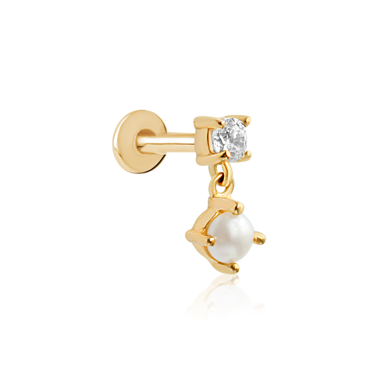Pearl Dangle Cartilage Stud 16g Helix Tragus Flat Back
