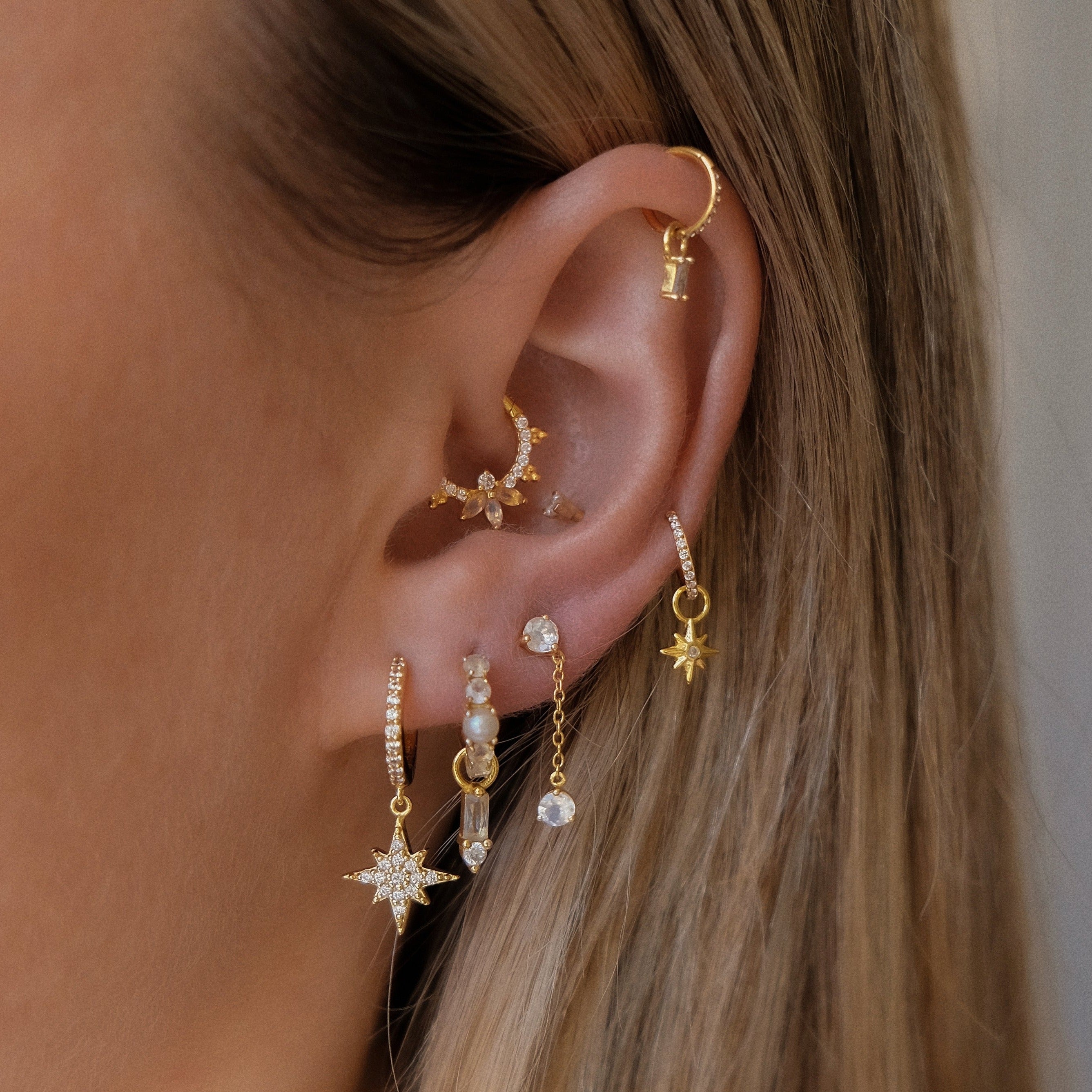North Star Pavé Huggie Hoop Earrings | 925 Sterling Silver