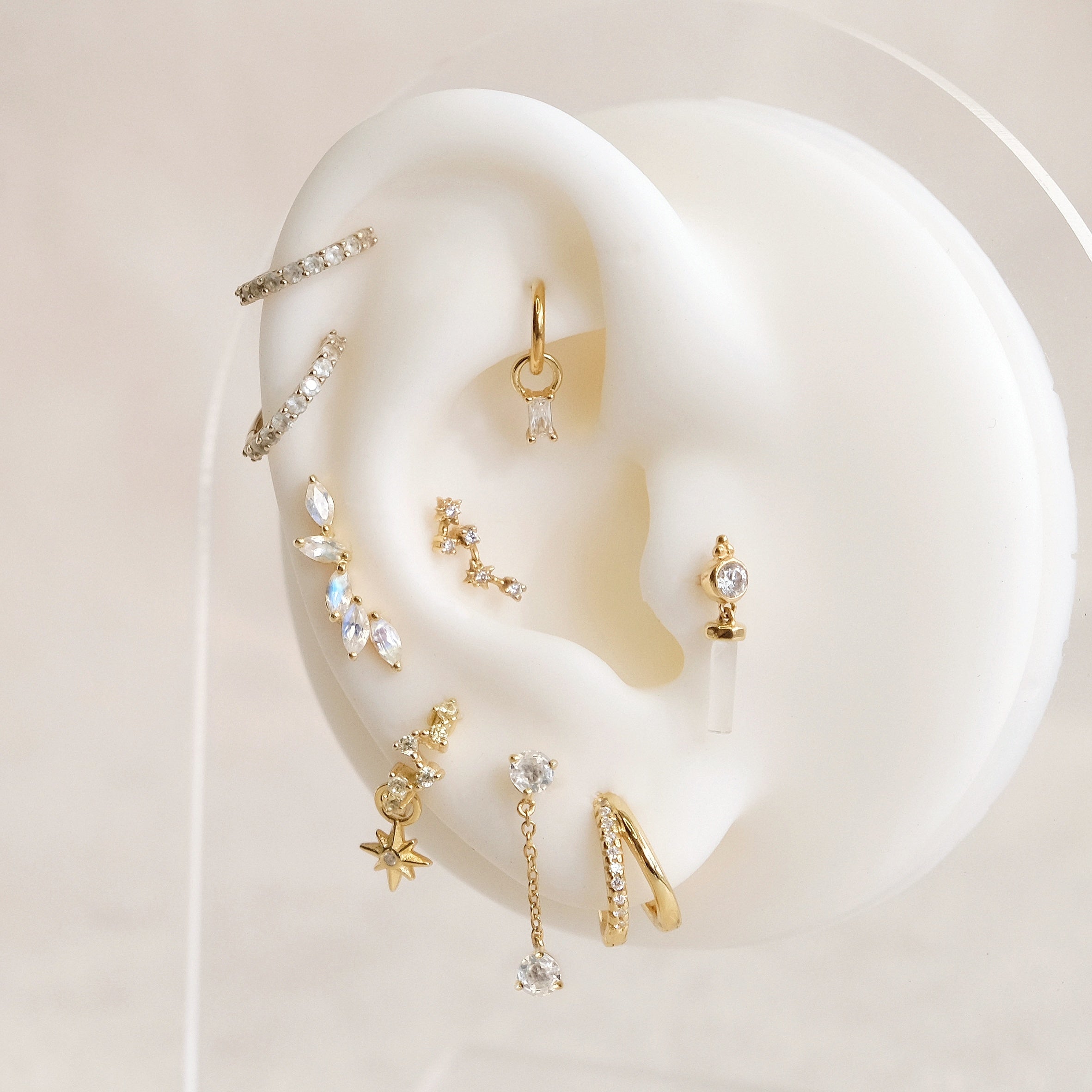 Marquise Cut Moonstone Ear Climber Sterling Silver