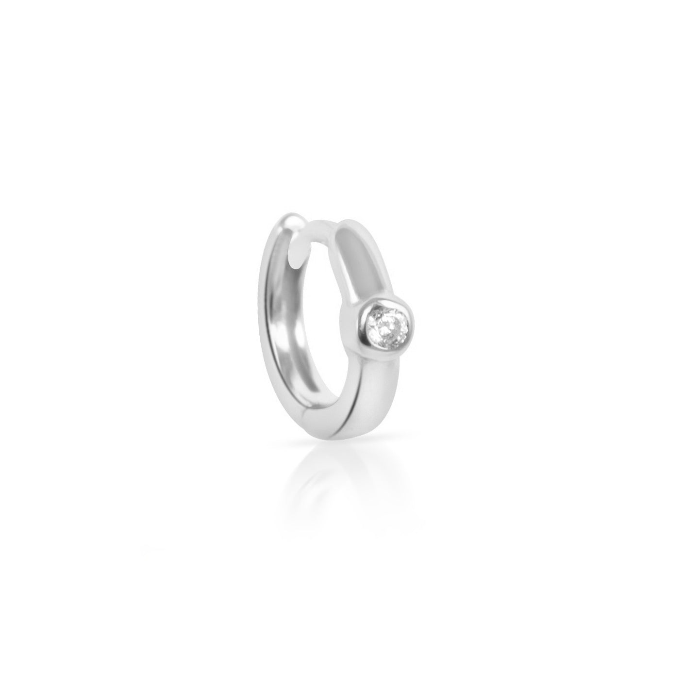 Tiny Solitaire Crystal Huggie Hoop Earring 6mm Sterling Silver