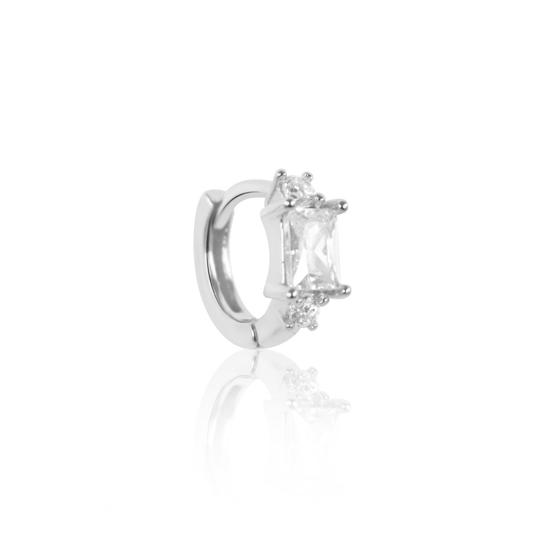 Stacked Crystal Huggie Hoop Earring, 6mm, 925 Sterling Silver