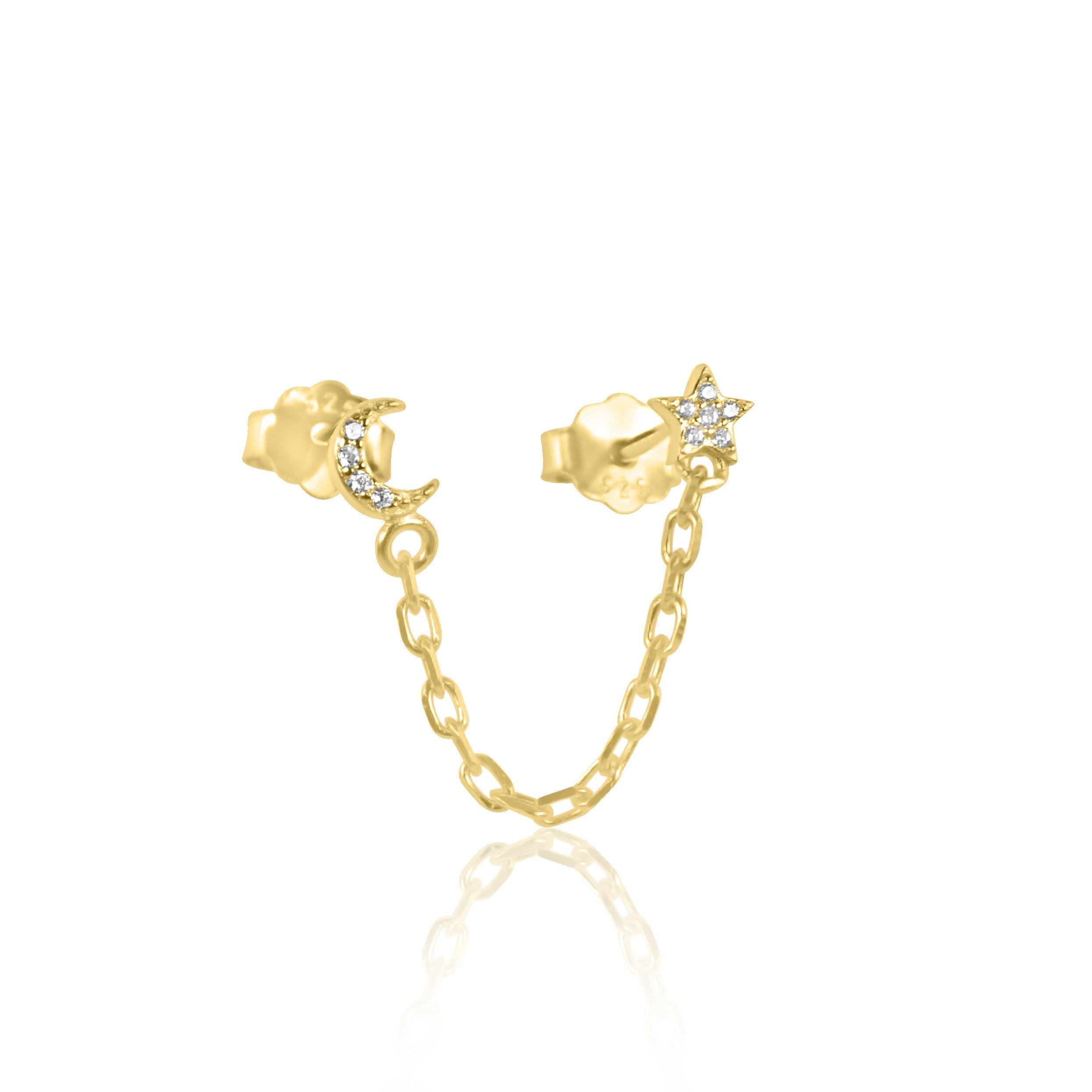 Star & Moon Pavé Chain Stud Earring