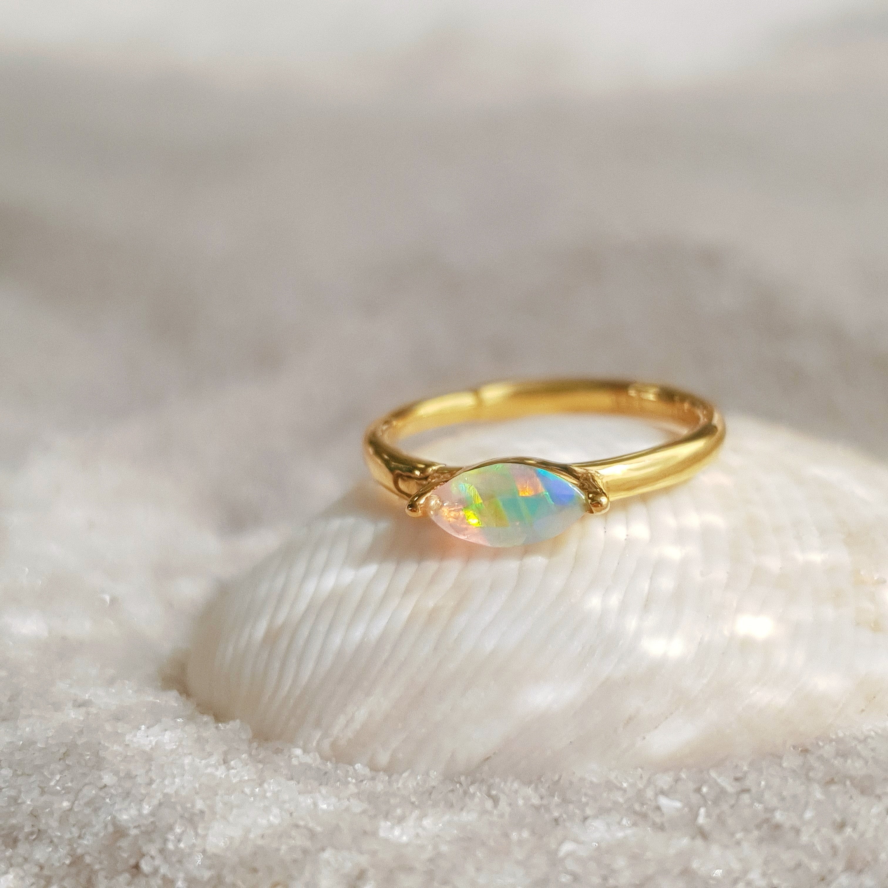 Opal Gemstone Conch Piercing Hoop 10mm - 14K Solid Yellow Gold