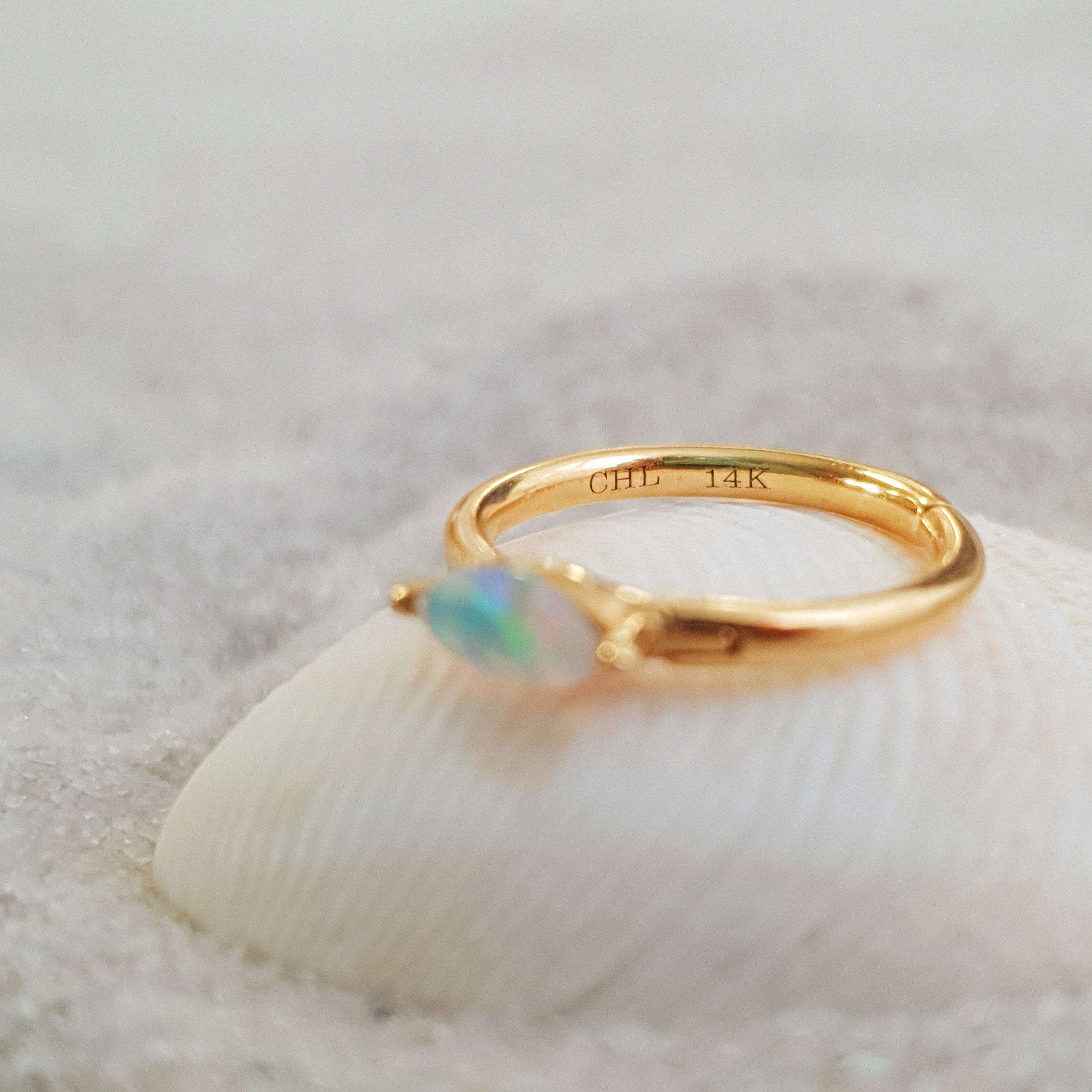Opal Gemstone Conch Piercing Hoop 10mm - 14K Solid Yellow Gold