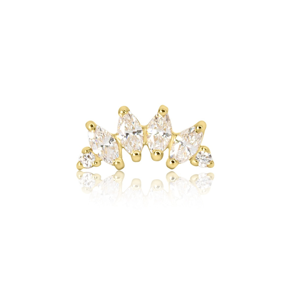 Curved Marquise Crystal Flat Back Labret Stud - 14K Solid Yellow Gold
