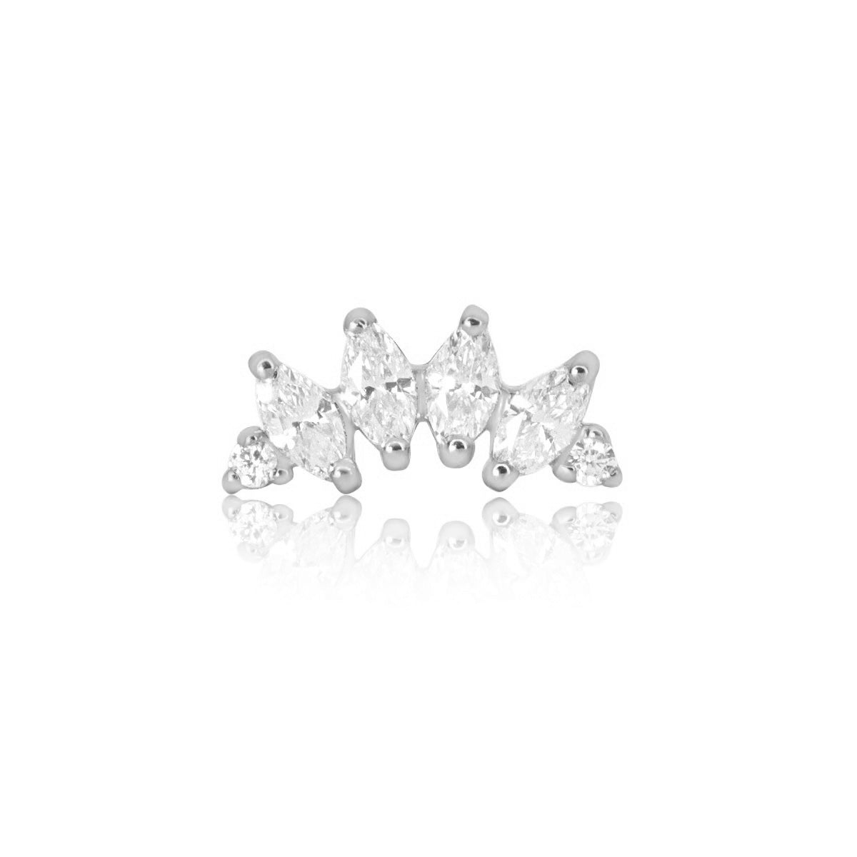 Curved Marquise Crystal Flat Back Labret Stud - 14K Solid White Gold