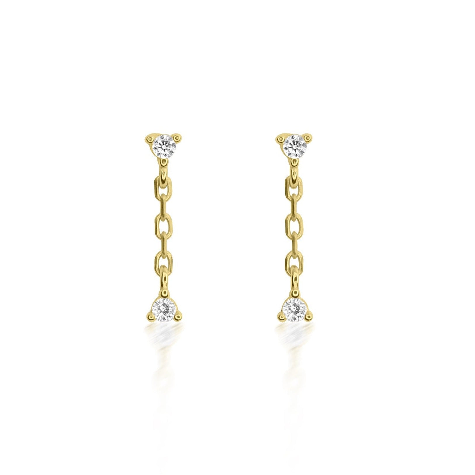 Solitaire Chain Drop Stud Earrings 925 Sterling Silver