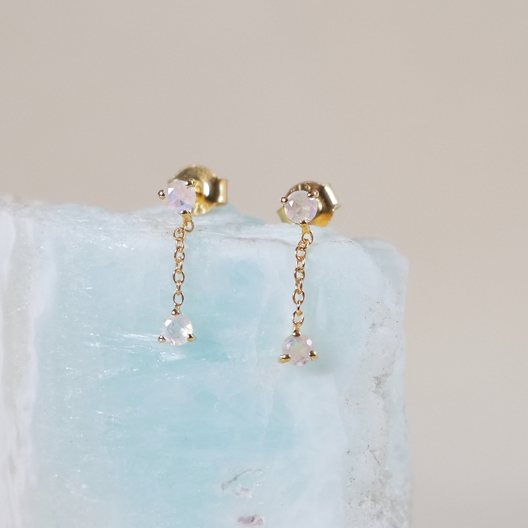 Moonstone Drop Stud Earring Sterling Silver