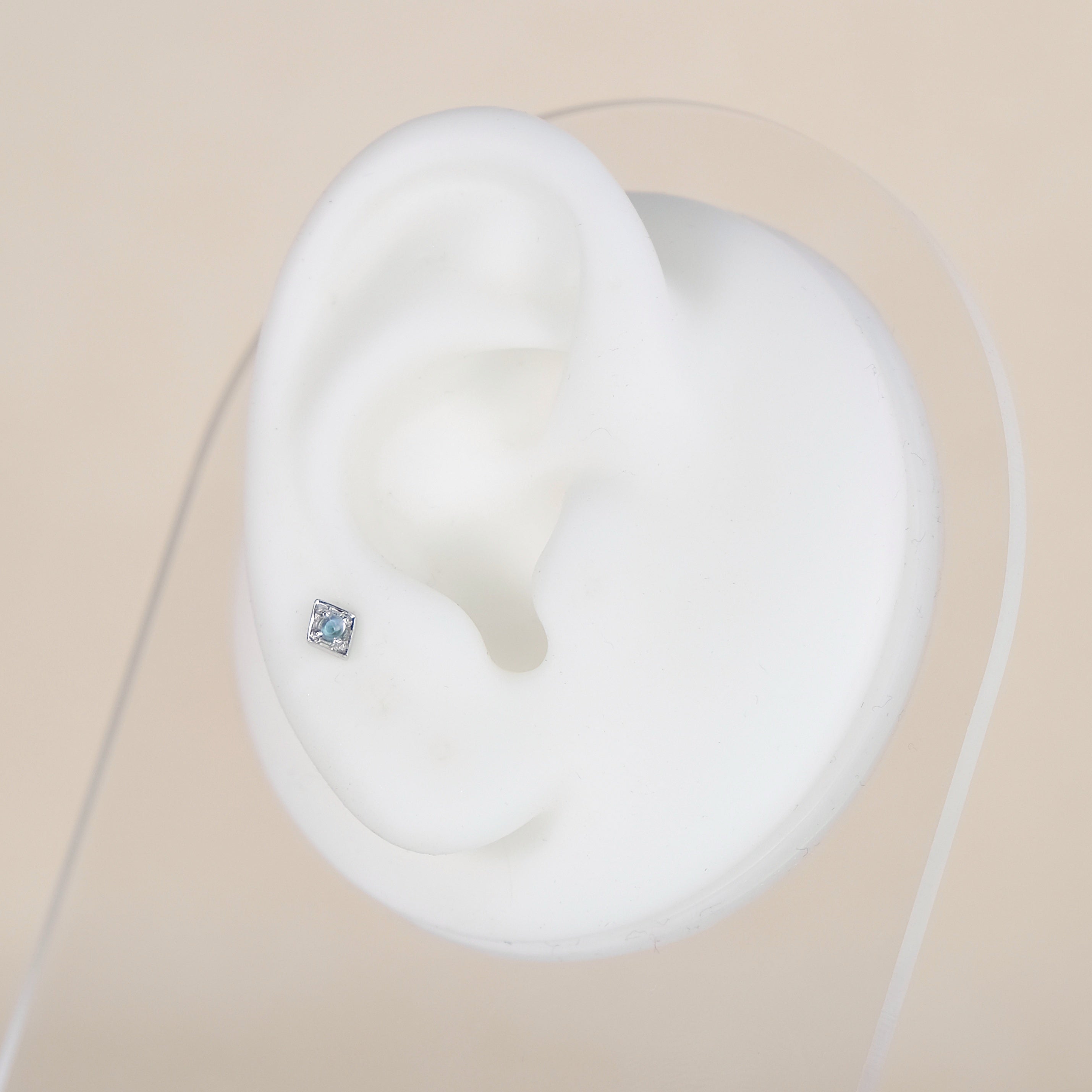 Moonstone Gemstone Tragus Labret Piercing Stud - 14K Solid White Gold