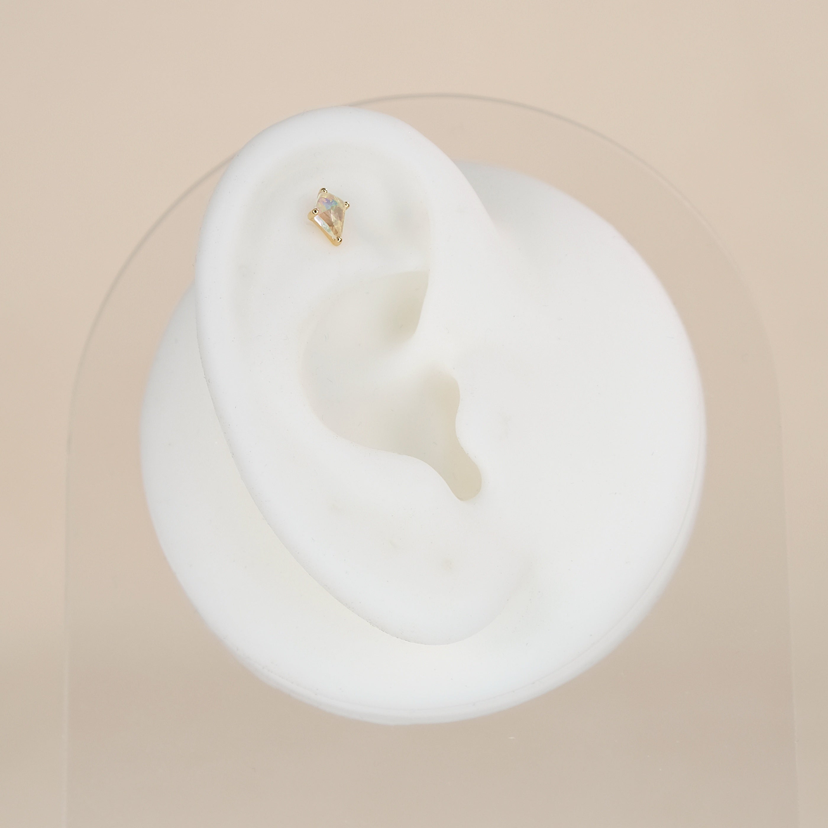 Moonstone Gemstone Flat Back Labret Stud - 14K Solid Yellow Gold