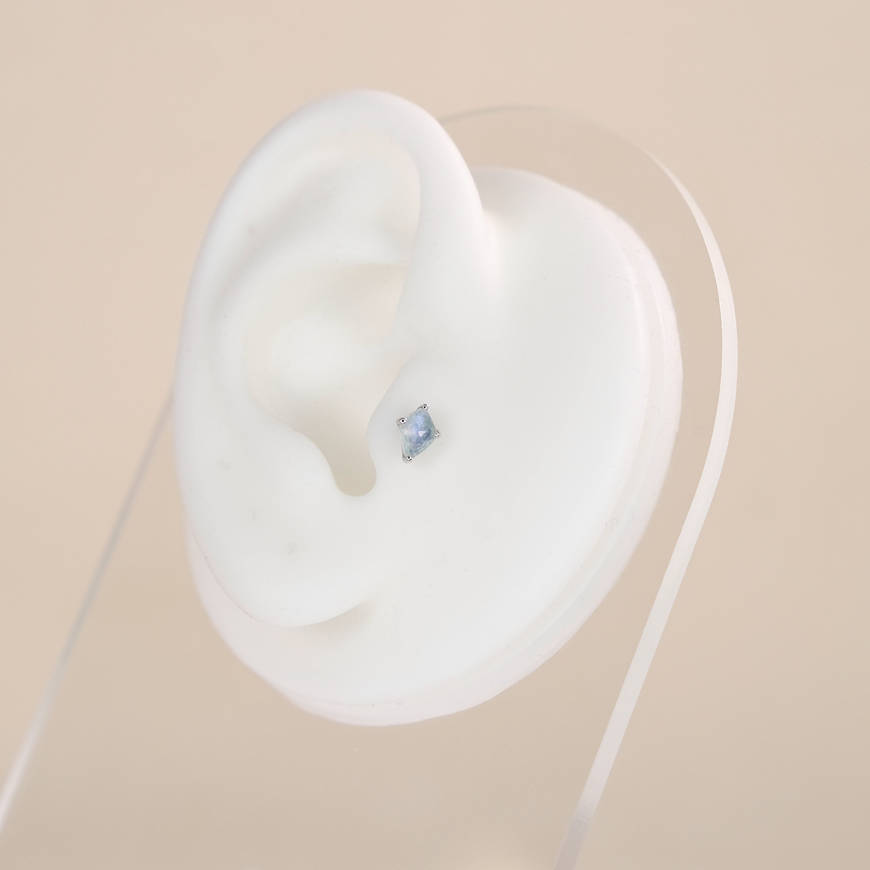 Moonstone Gemstone Flat Back Labret Stud - 14K Solid White Gold