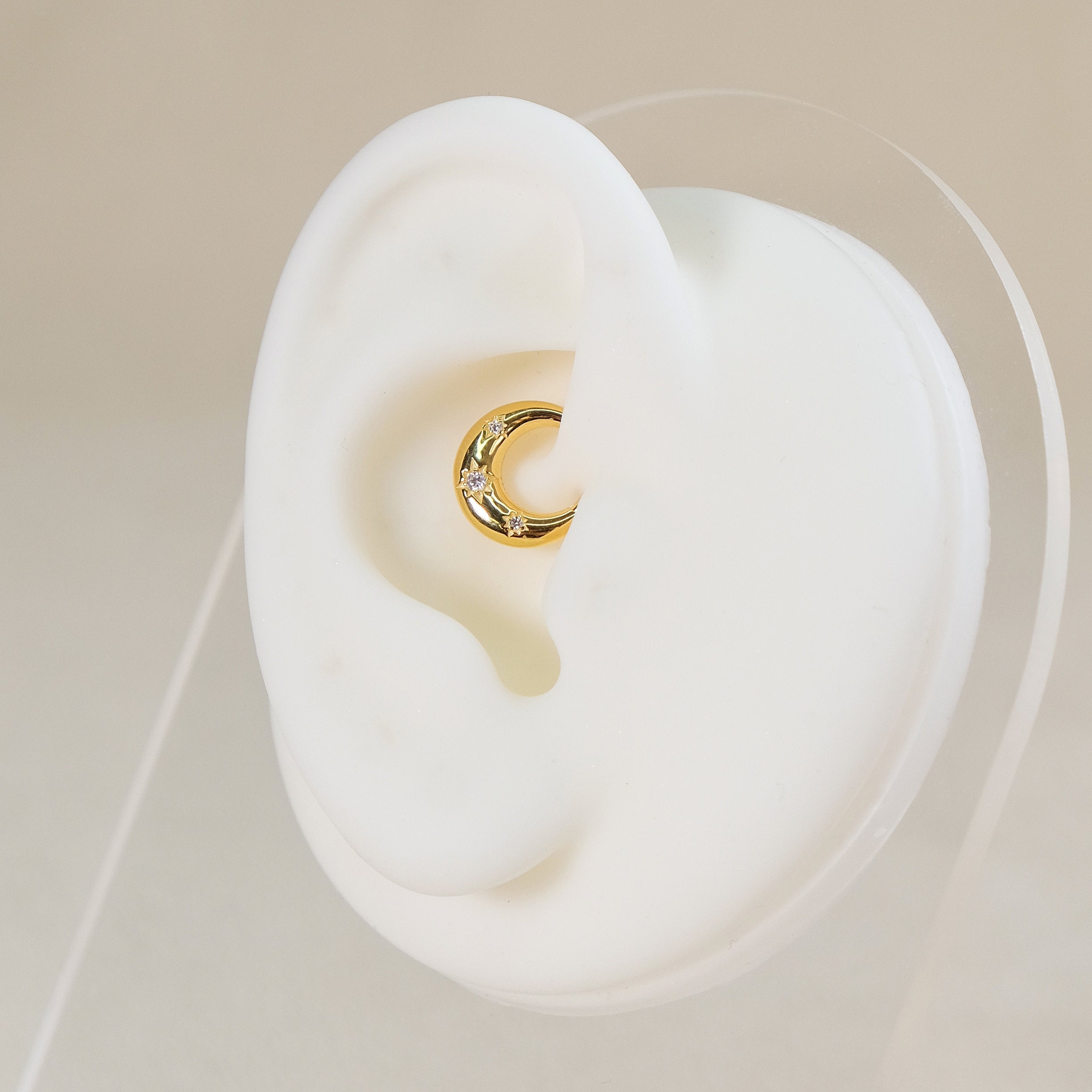Starburst Daith Piercing Hoop 8mm - 14K Solid Yellow Gold